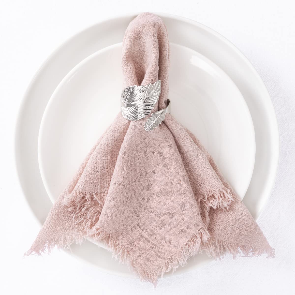 Socomi Set Of 12 Linen Napkins Dusty Rose Easter Spring Cloth Napkins Washable Cotton Dinner Napkins Fringe 17''X17'' For Weddin