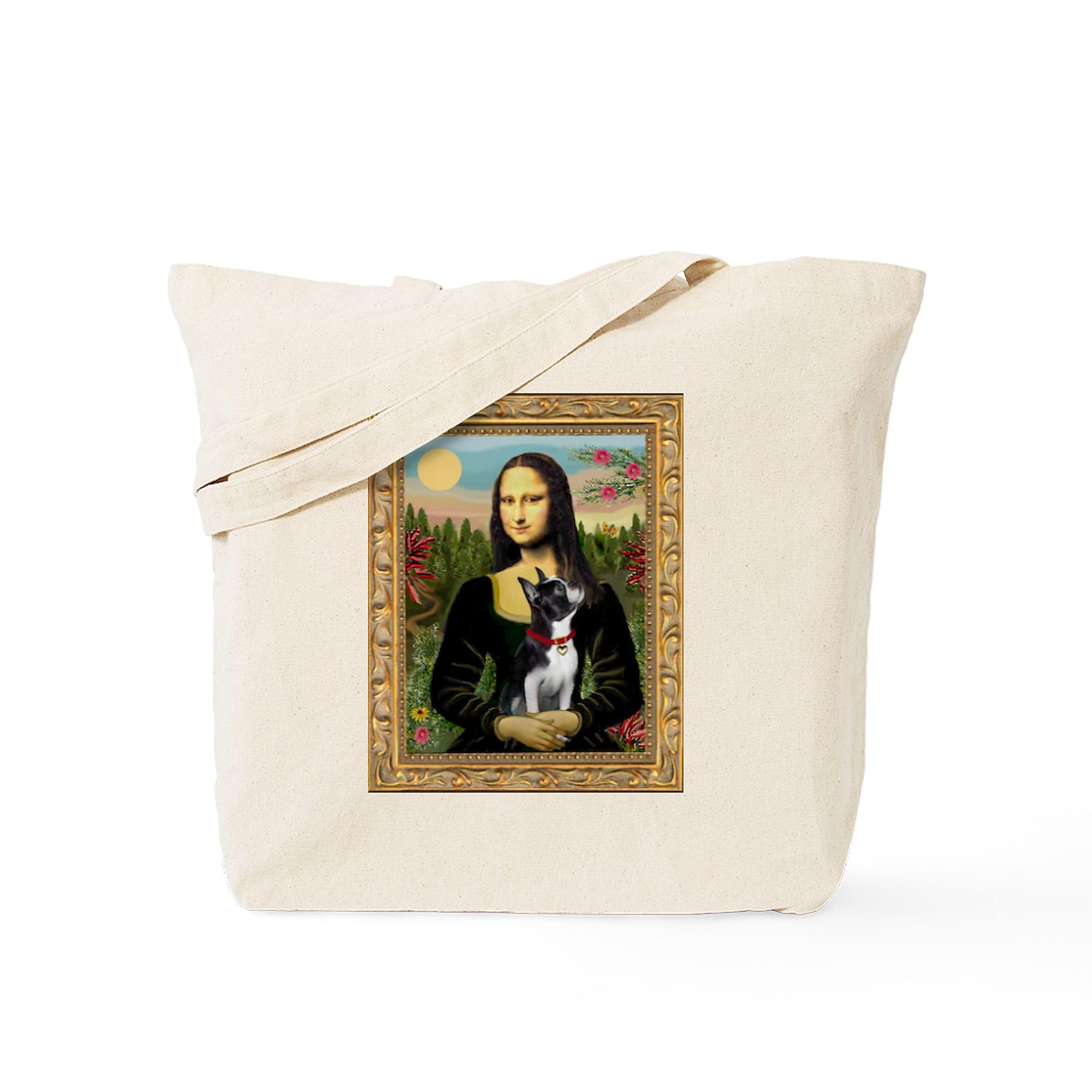 Cafepress Mona Lisa & Her Boston Terrier Tote Bag Natural Canvas Tote Bag, Reusable Shopping Bag