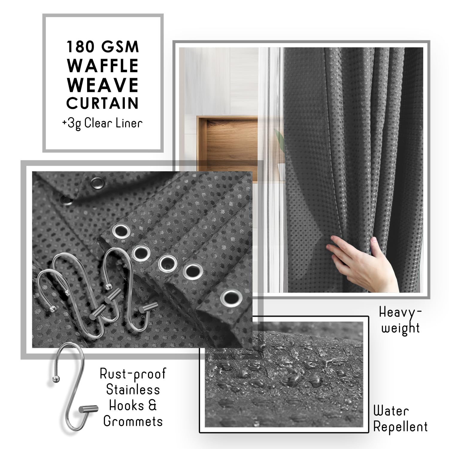 Clara Clark Bathroom Accessories Set - Grey Bathroom Set, 20Pc Bathroom Accessory Set, Shower Curtain Set, Toilet Brush, Trash C