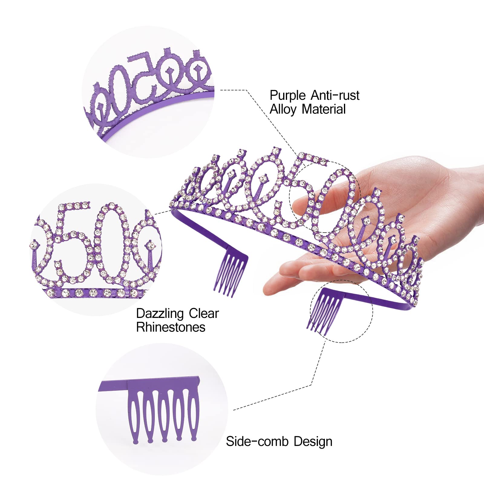 Purple 50Th Birthday Gifts For Women, 50Th Purple Birthday Decorations Women, 50Th Birthday Sash, 50Th Birthday Tiara, 50Th Birt