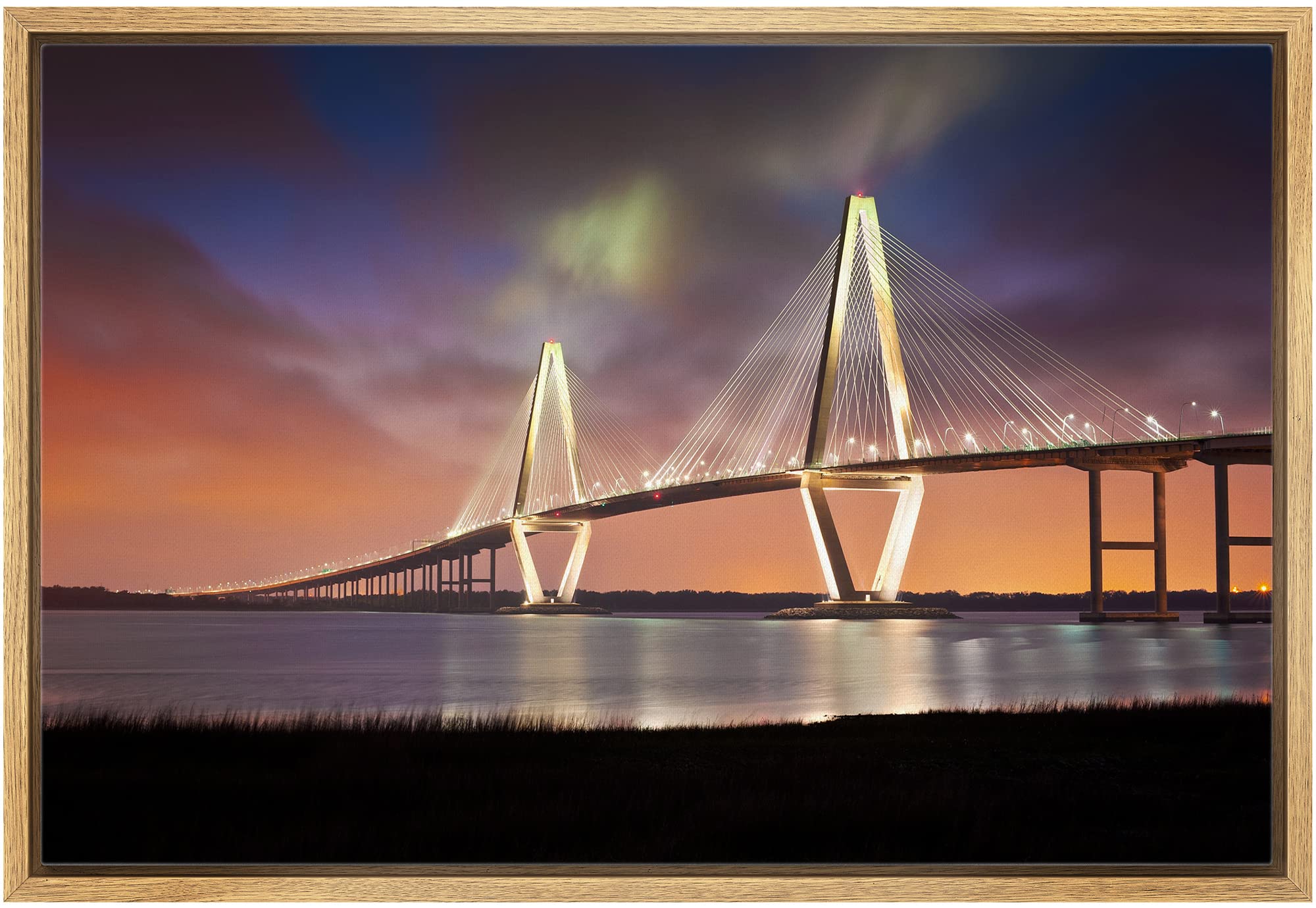 Wall26 Arthur Ravenel Jr Cooper River Bridge Charleston South Carolina - Framed Canvas Art Wall Art - 24''X36'' Natural