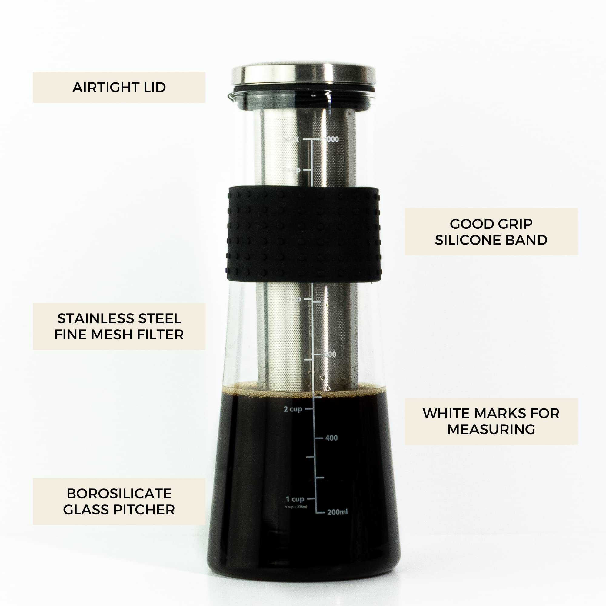 Cafe Crush Club Cold Brew Coffee Maker | Fire Toughened Borosilicate Glass | 304 Stainless Steel Infuser | 1000Ml / 34 Oz | Cold