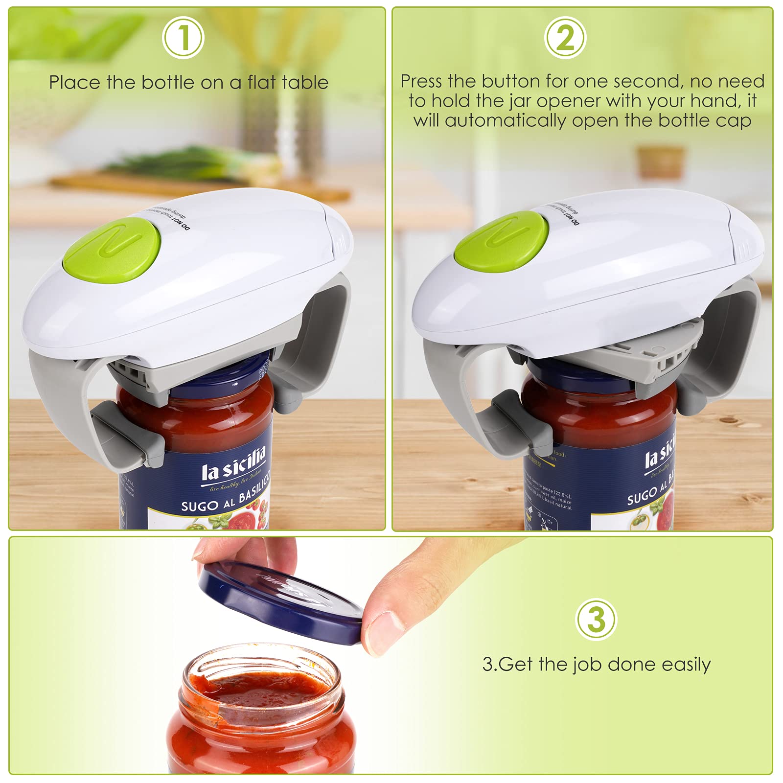 Besmon Electric Jar Opener for Seniors - Hands-Free, Large, White, Plastic, Model 1, Ideal for Weak Hands and Arthritis Relief