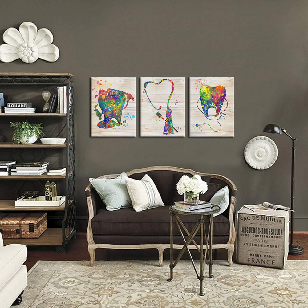 KREATIVE ARTS Brush Your Teeth Framed Canvas Art for Kids Bathroom Watercolor Painting Funny Poster Prints Teeth Anatomy Stomatology Wall Picture Print Dental Clinic Doctor Office Decor