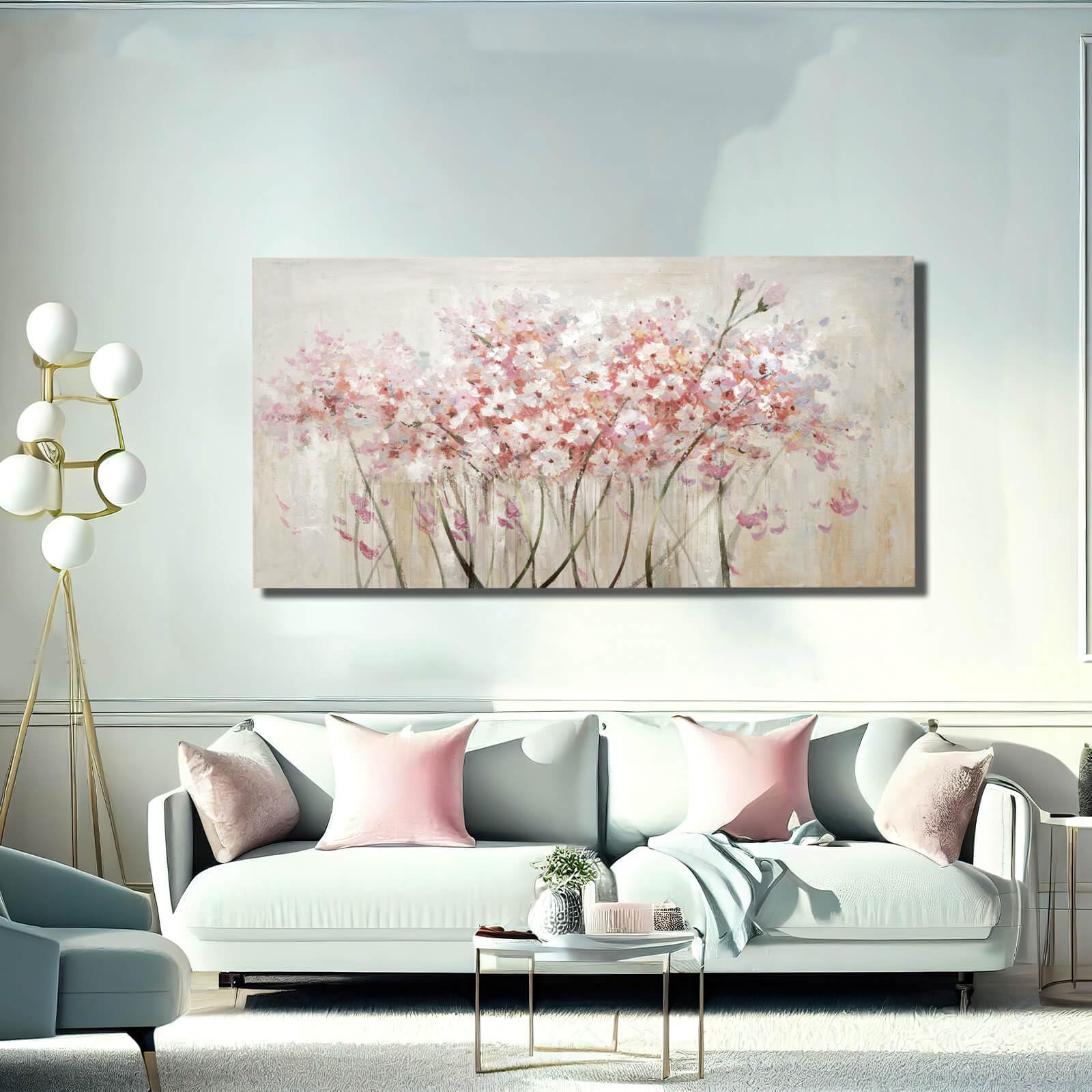 Yjyart White Floral Oil Painting Canvas Art Wall Decor Modern Botanical Picture Graffiti Wall Art For Bedroom Living Room Kitche