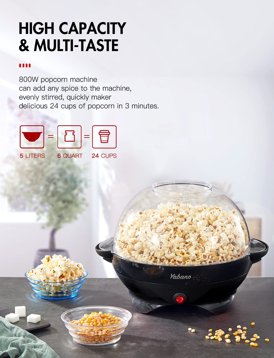 Popcorn Machine  6-Quart Popcorn Popper maker  Nonstick Plate  Electric Stirring with Quick-Heat Technology  Cool Touch Handles (Black)