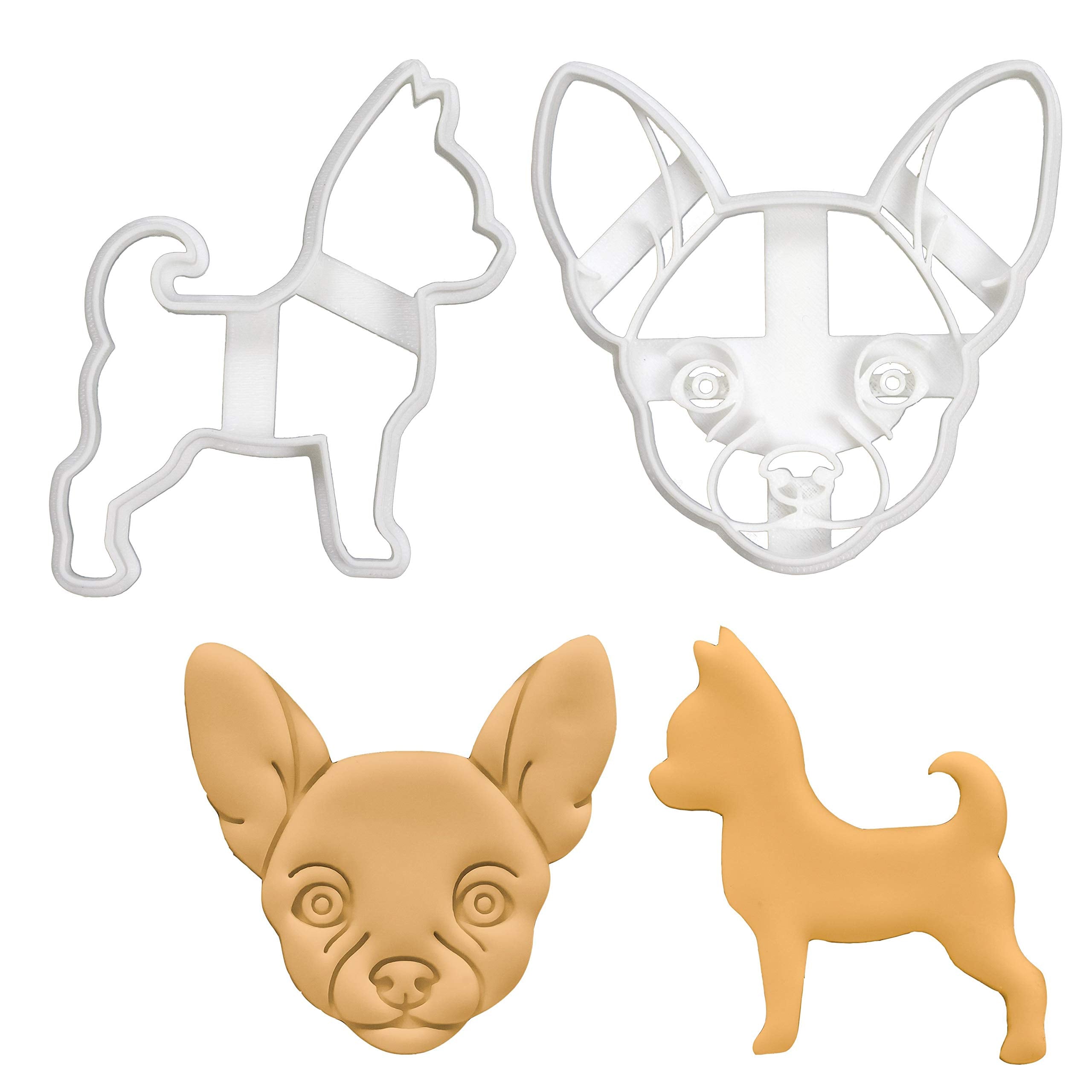 Set Of 2 Chihuahua Cookie Cutters (Designs: Chihuahua Silhouette And Chihuahua Face), 2 Pieces - Bakerlogy
