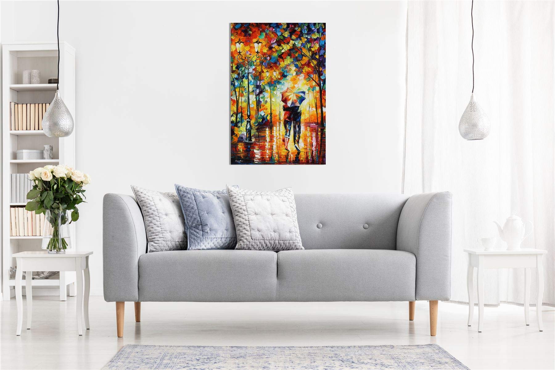 Couple Under One Umbrella By Leonid Afremov Canvas Wall Art Picture Print For Home Decor (18X12)
