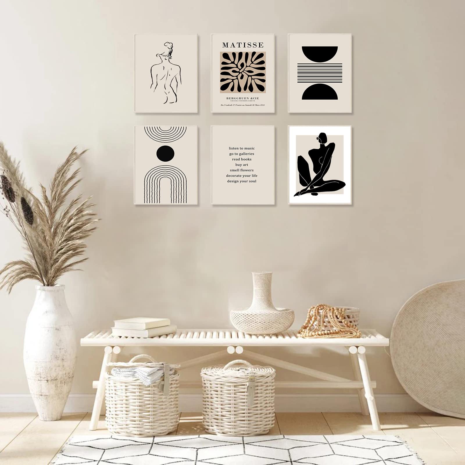 Matisse Wall Art Prints  Abstract Matisse Wall Art Exhibition Posters  Black Beige Women Body Line Art Leaf Boho Art Prints  Canvas Matisse Paintings Pictures for Aesthetic Room  Bedroom  Living Room Wall Decor(8x10inch  Unframed)