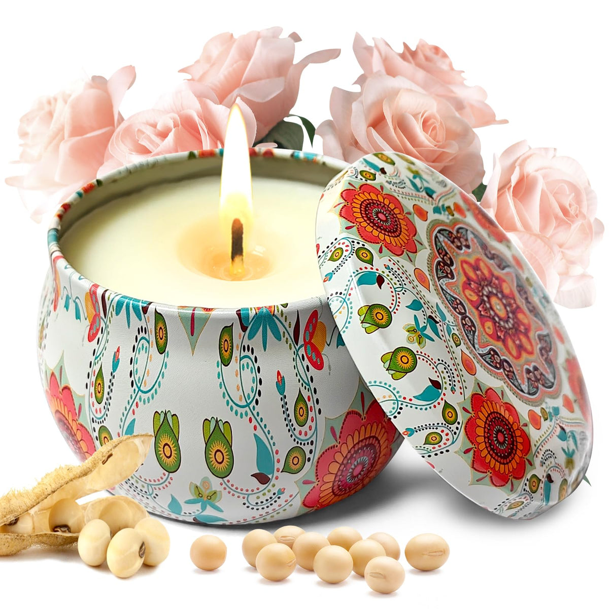 Scented Candles Women Gifts Set : Aromatherapy candle1pack Rose Soy Natural Wax 4.4 Ounce Portable Travel Tin & Home, Fragrance