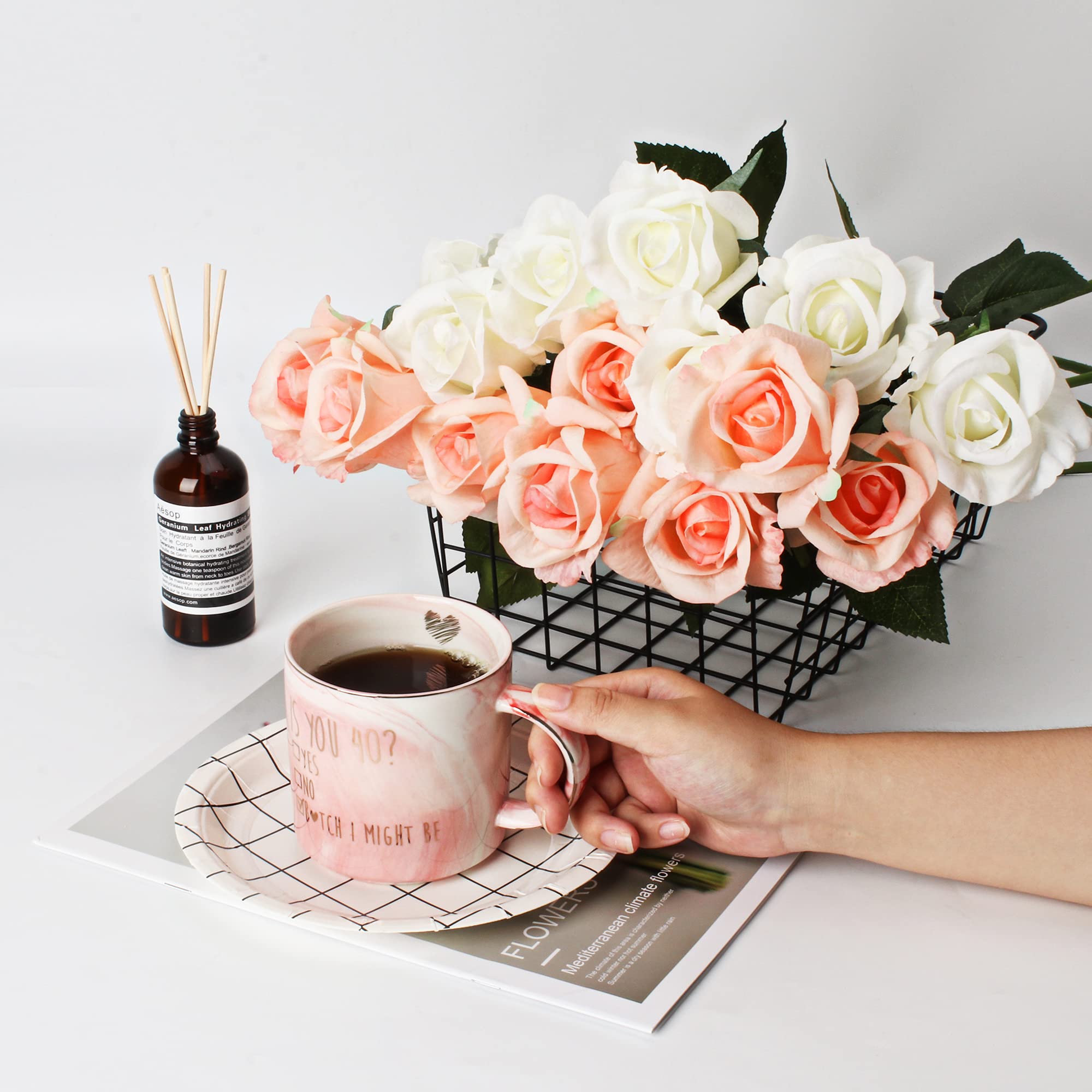 Funny 40th Birthday Gifts for Women - Turning 40 Year Old Birthday Bday Gift Ideas for Wife  Mom  Daughter  Sister  Aunt  Best Friends  Coworkers - Fabulous Pink Marble Mug  Ceramic 11.5oz Coffee Cup