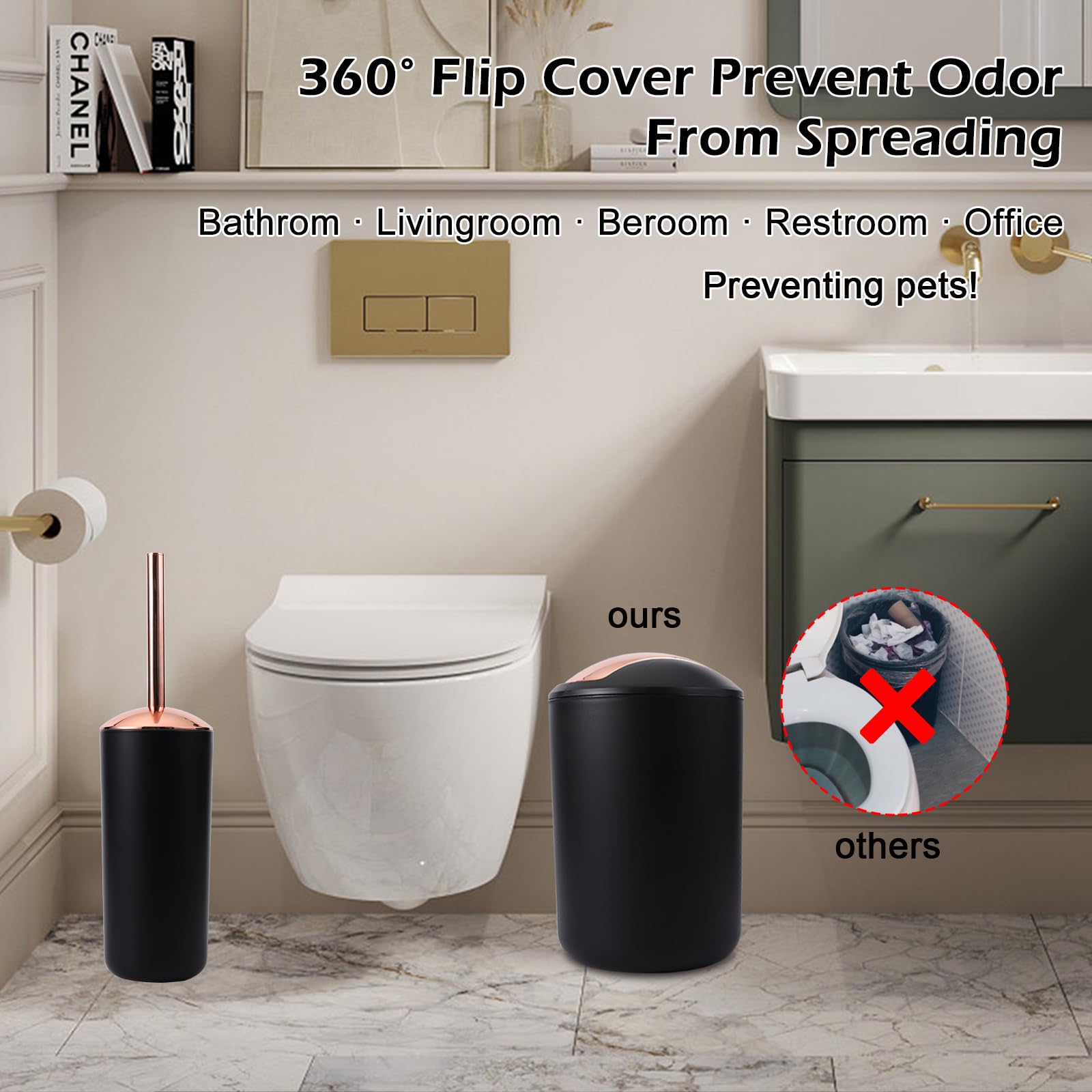 25Pc Black Bathroom Set With Shower Curtain And Rugs, Complete Bath Accessories - Trash Can, Soap Dispenser, Soap Dish, Toilet B