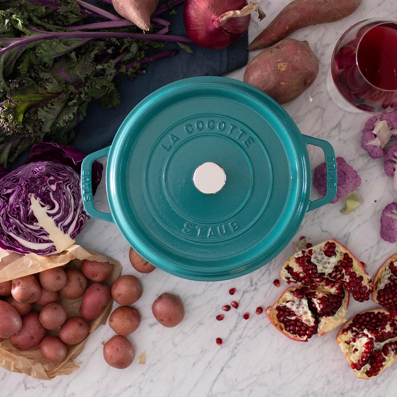 Staub Cast Iron 4-Qt Round Cocotte - Turquoise, Made In France