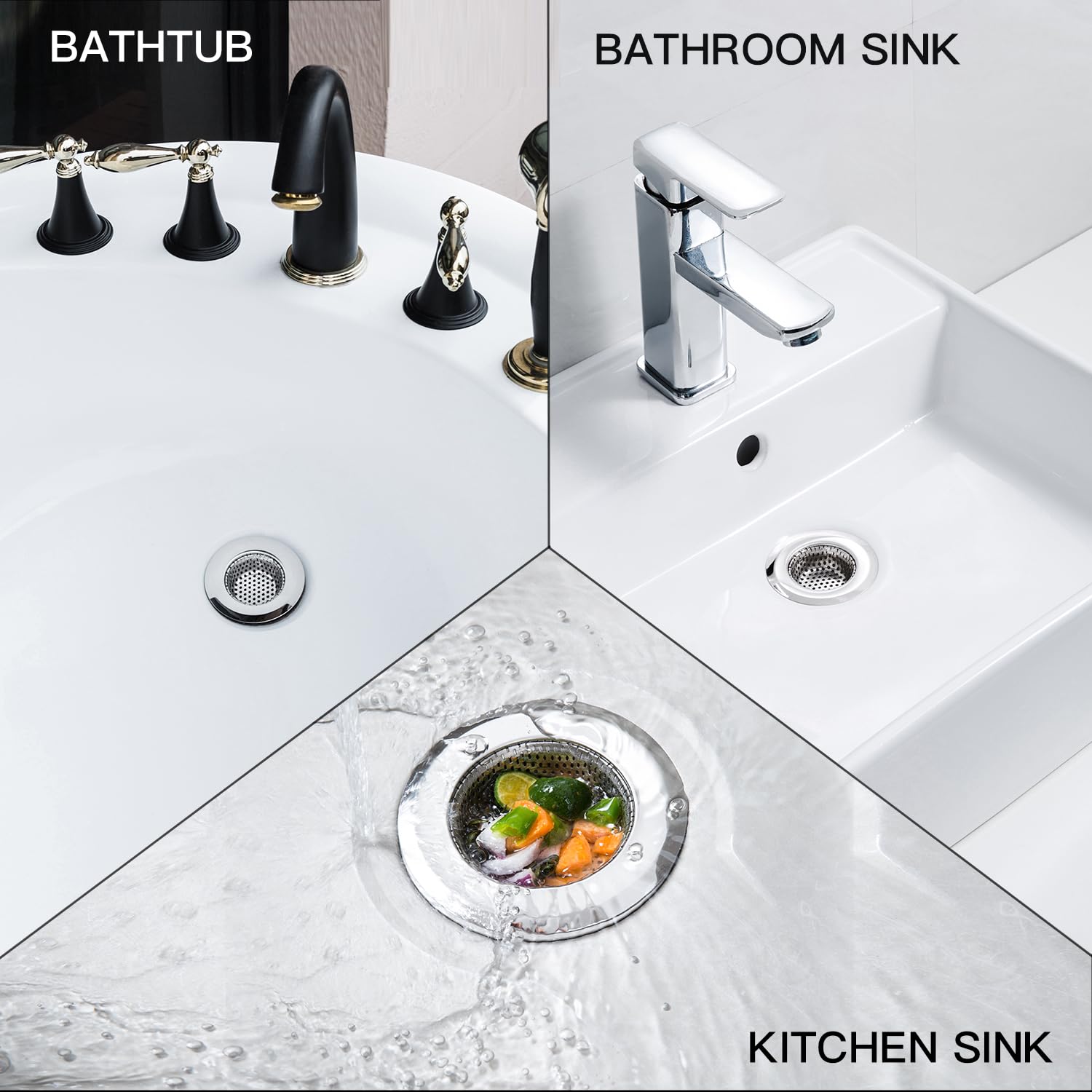 Cornerjoy 4 Pack Heavy Duty Stainless Steel Kitchen Sink Drain Strainer, Bathroom Hair Catcher Shower Drain Cover, Sink Tub Drai