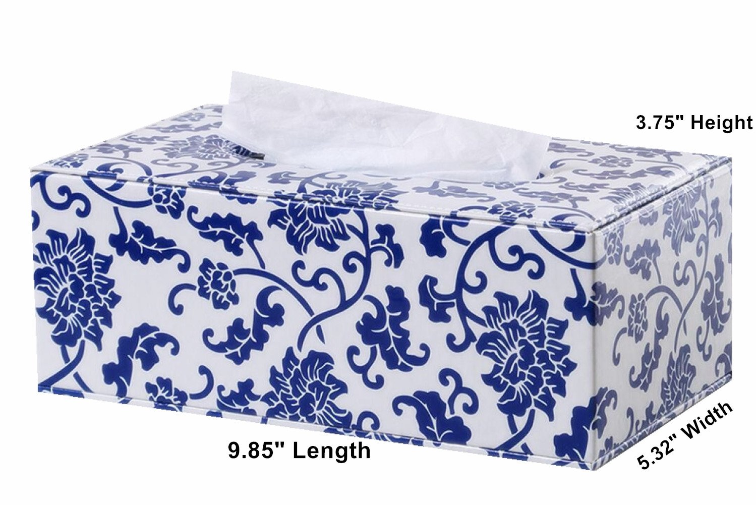 S Forever Home Decor Flower Pattern Faux Leather Tissue Box Cover (Rectangular,Blue And White Porcelain)