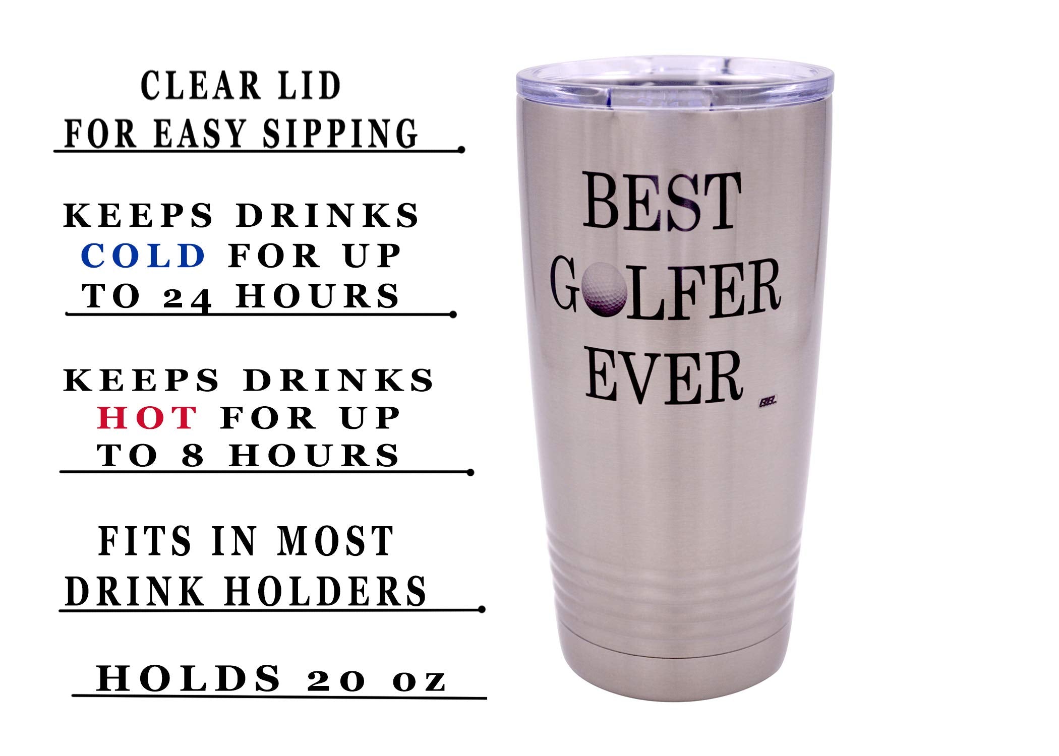 Rogue River Tactical Funny Best Golfer Ever 20 Ounce Large Stainless Steel Golf Travel Tumbler Mug Cup W/Lid Dad Grandpa Ball