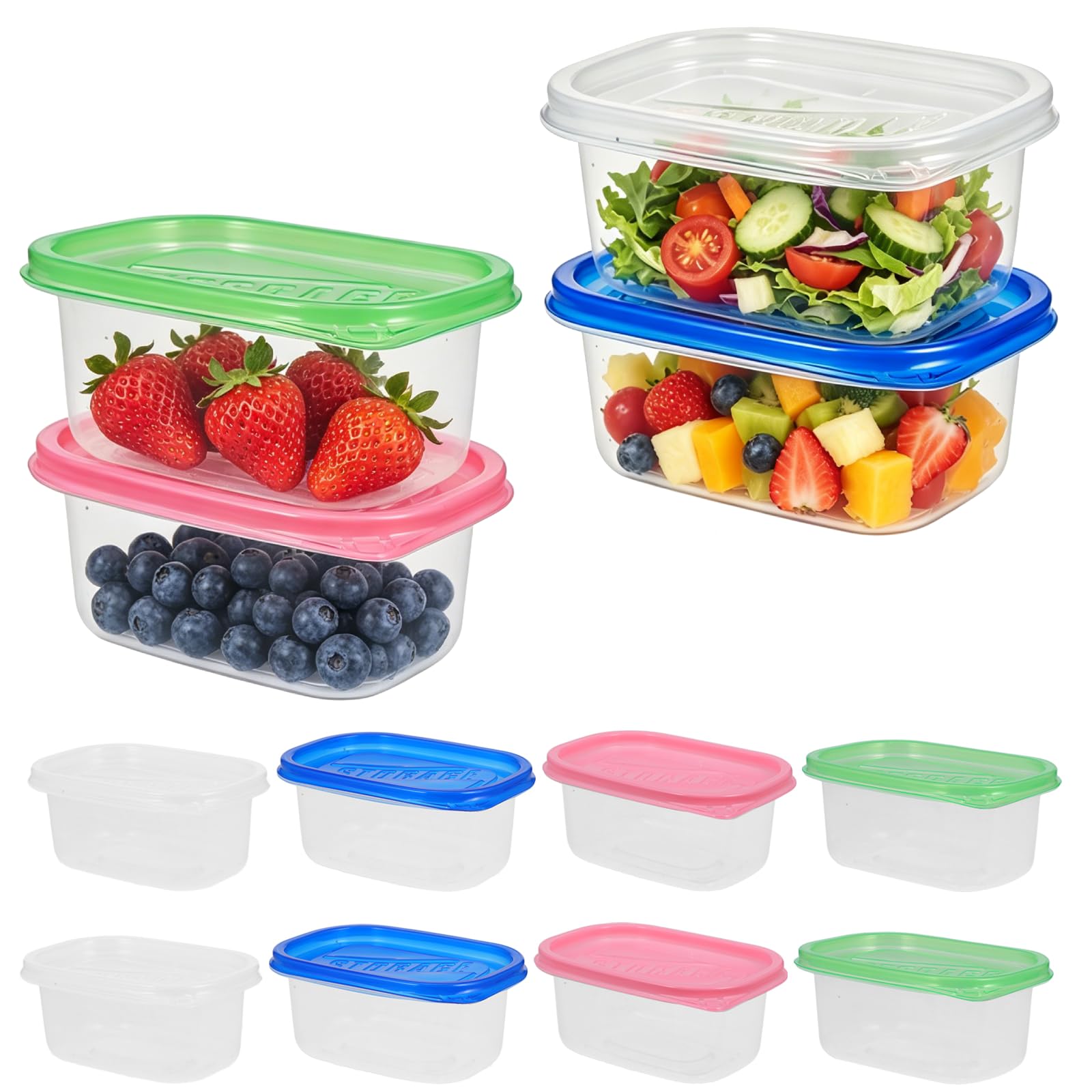 Ipetboom Rectangular Plastic Lunch Boxes  12pcs 280ML Reusable Food Containers with Lids  Kitchen Sealed Box Stackable Small S