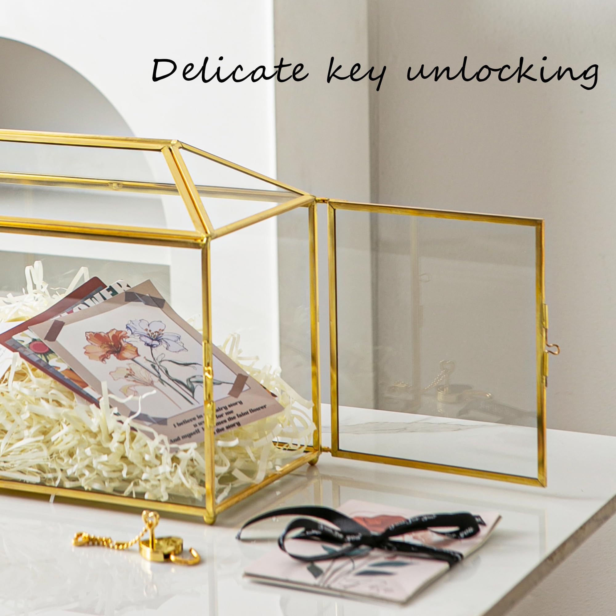 Sanllusit 12.6 x 6 x 9 Wedding Card Box with Slot and Lock, Glass Card Holder for Party Reception, Centerpiece, Home Decorative,