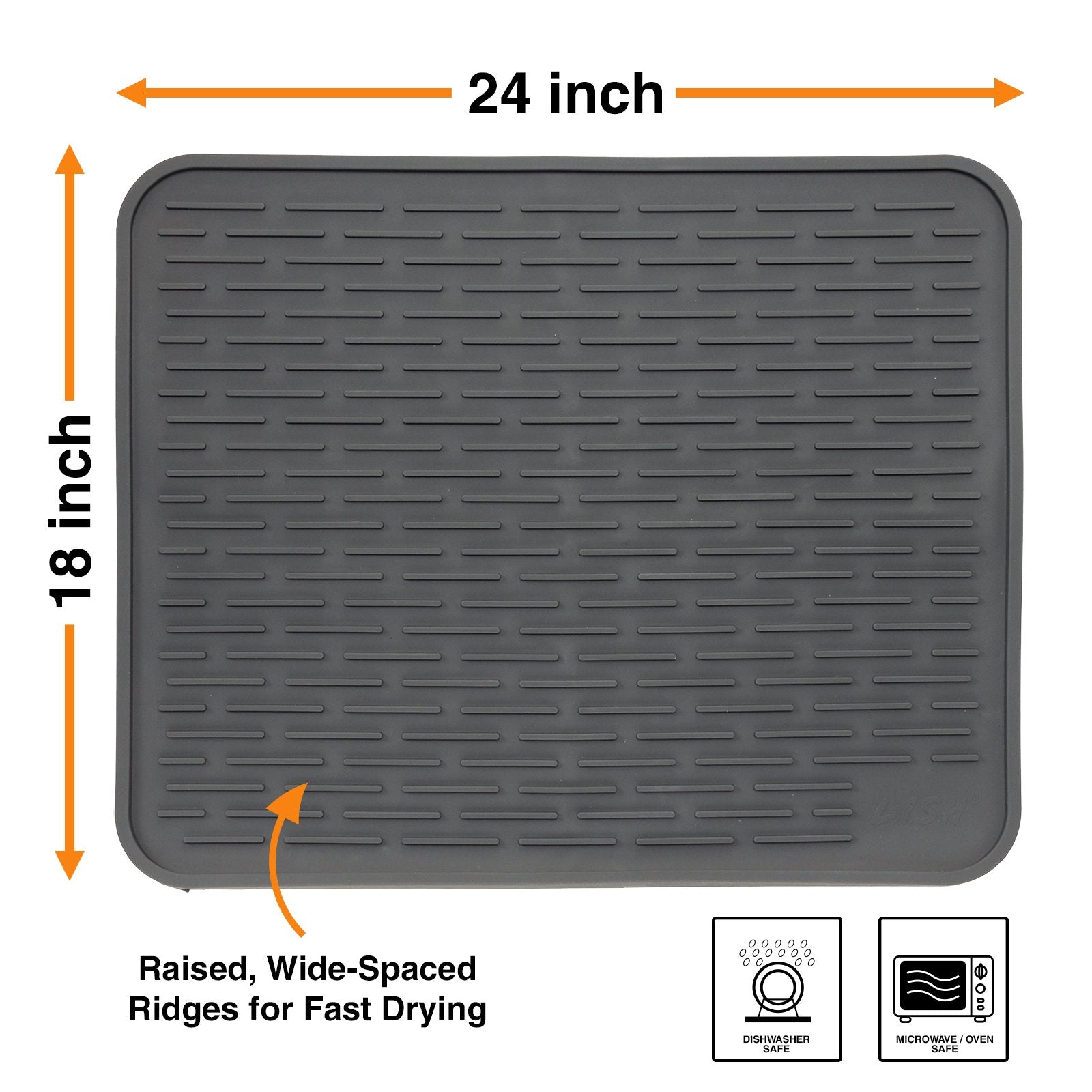 Xxl Silicone Dish Drying Mat For Kitchen Counter Or Under Sink, 24'' X 18'' Extra Large, Waterproof Pet Feeding Mat, Water Bowls