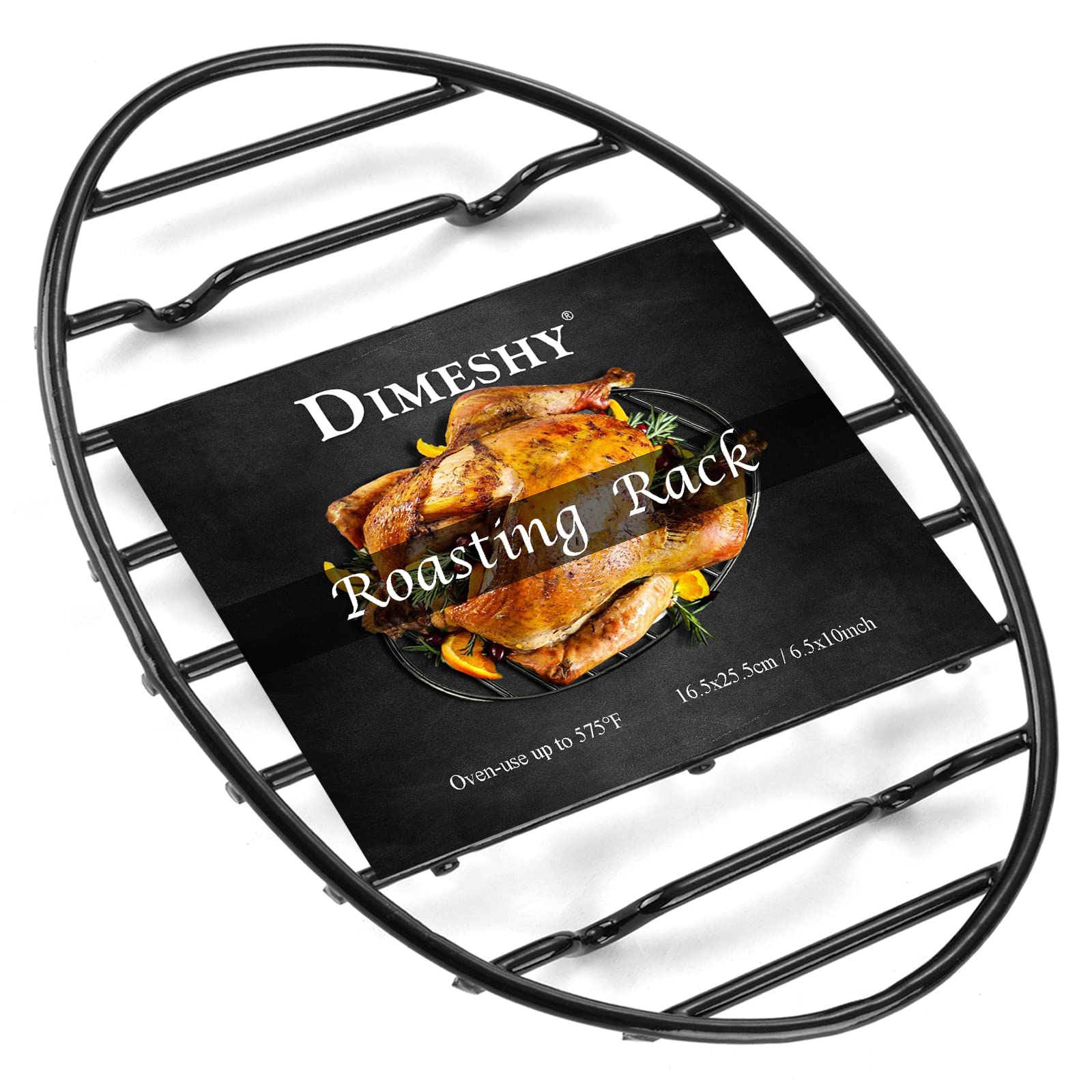 Dimeshy Roasting Rack, Black With Integrated Feet, Enamel Finished, Nonstick, Fit For 13 Inches Oval Roasting Pan, Safety, Dishw