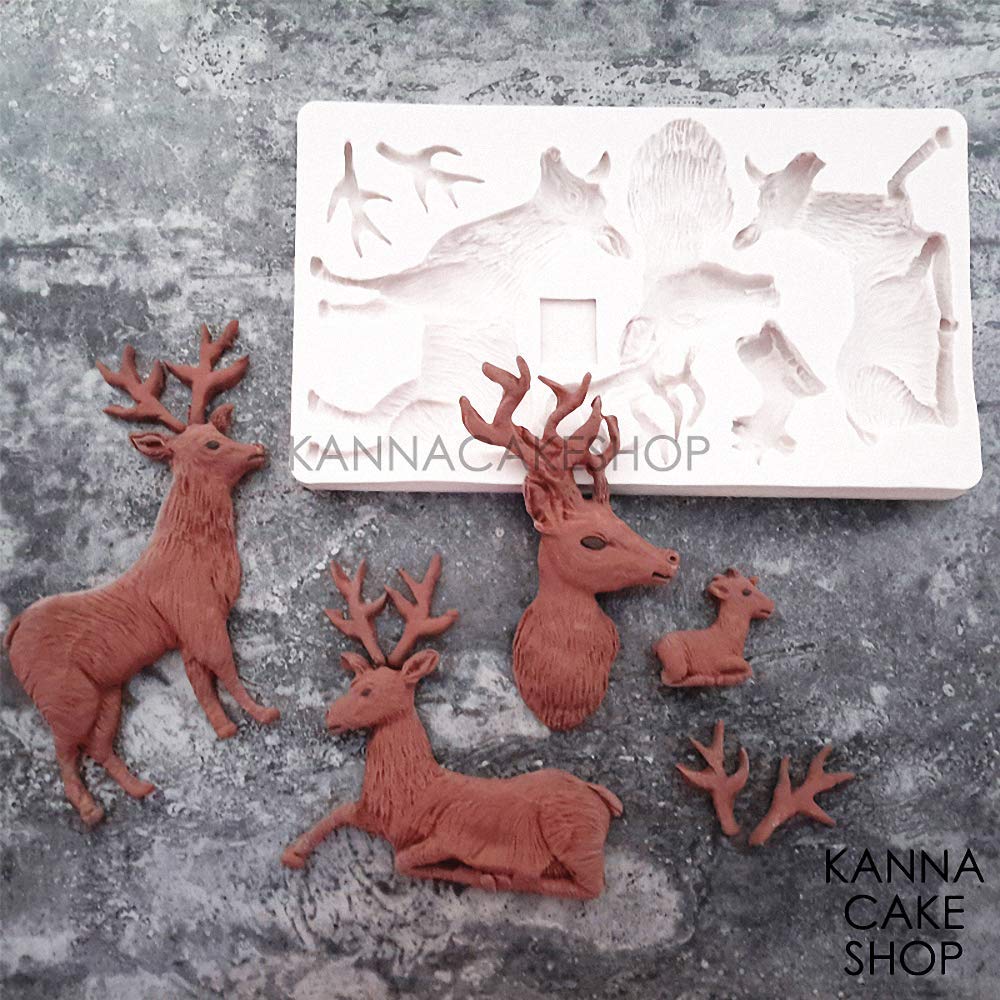 Christmas Reindeer Cake Fondant Mold Elk Deer Silicone Sugar Craft Gum Paste Mold Cake Cupcake Decorating Tools Polymer Clay Res