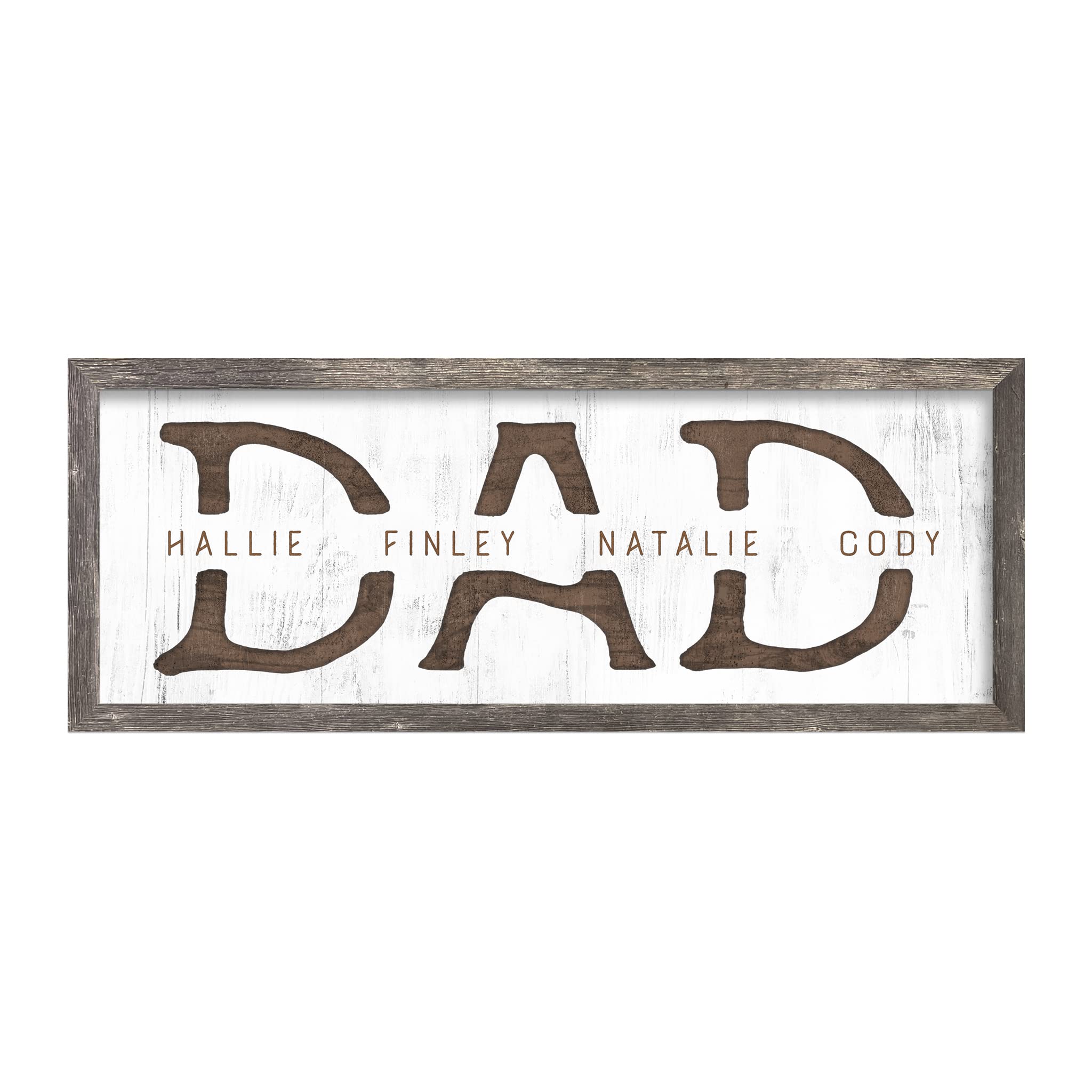 Dad & Children - Personalized Father'S Day Sign (13.5''X32.5'' Framed Canvas - Whitewash Wood)