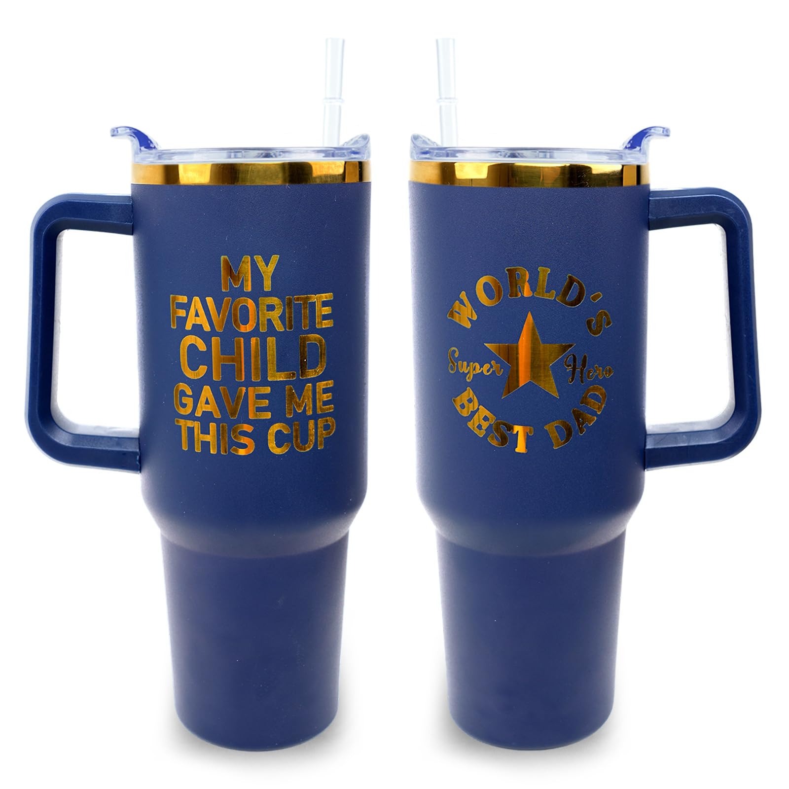 Best Dad Ever Cup Laser Engraved 40 oz Tumbler with Handle and Straw Lid Leak Proof - Birthday Fathers Day Christmas Gifts for D