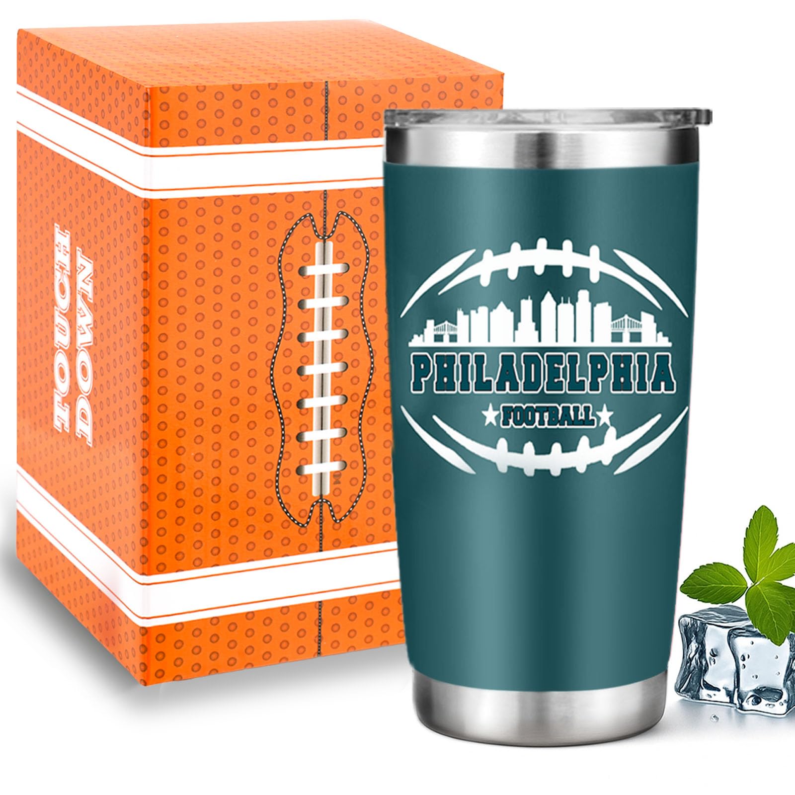 Football Fan 20 Oz Insulated Travel Coffee Cup Mug Tumbler with Lid Philadelphia Themed Merch Shop Men Women Sport Stuff Gear Ap