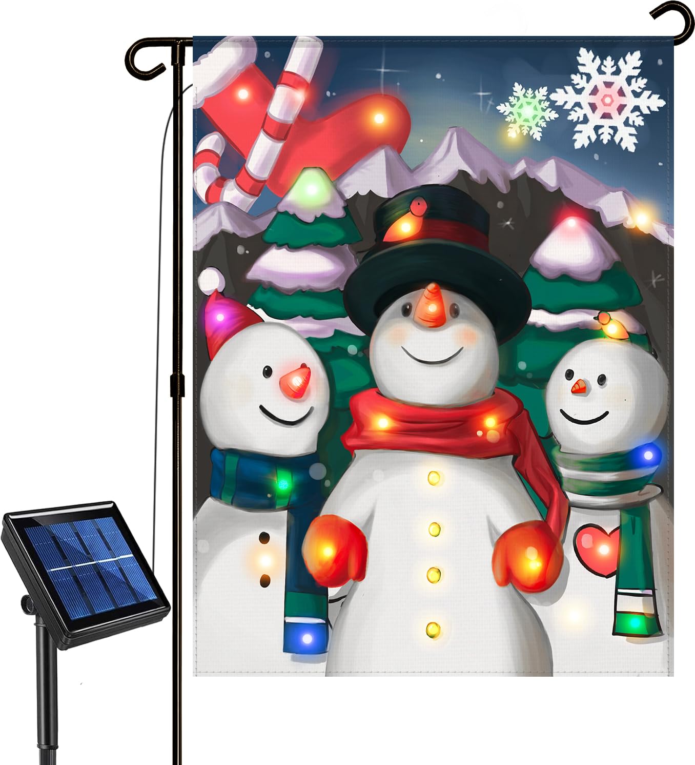 Lighted Christmas Garden Flag, Solar Outdoor Decorative Led Snowman Choir Flags Yard Decor, 8 Lighting Modes Led Flag,12x18 Doub