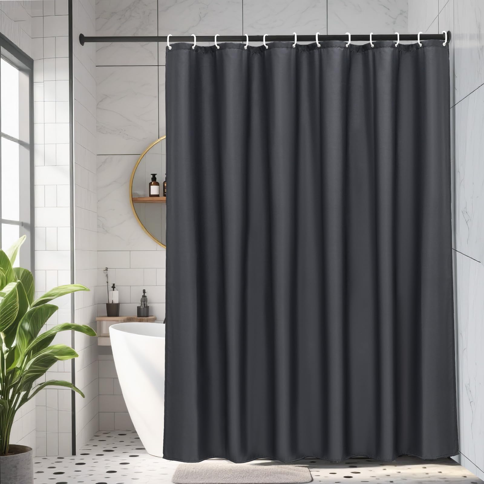 AooHome Fabric Shower Curtain Liner, Water Repellent, Dark Grey, 72"x78", Model 011-GreyColor7278