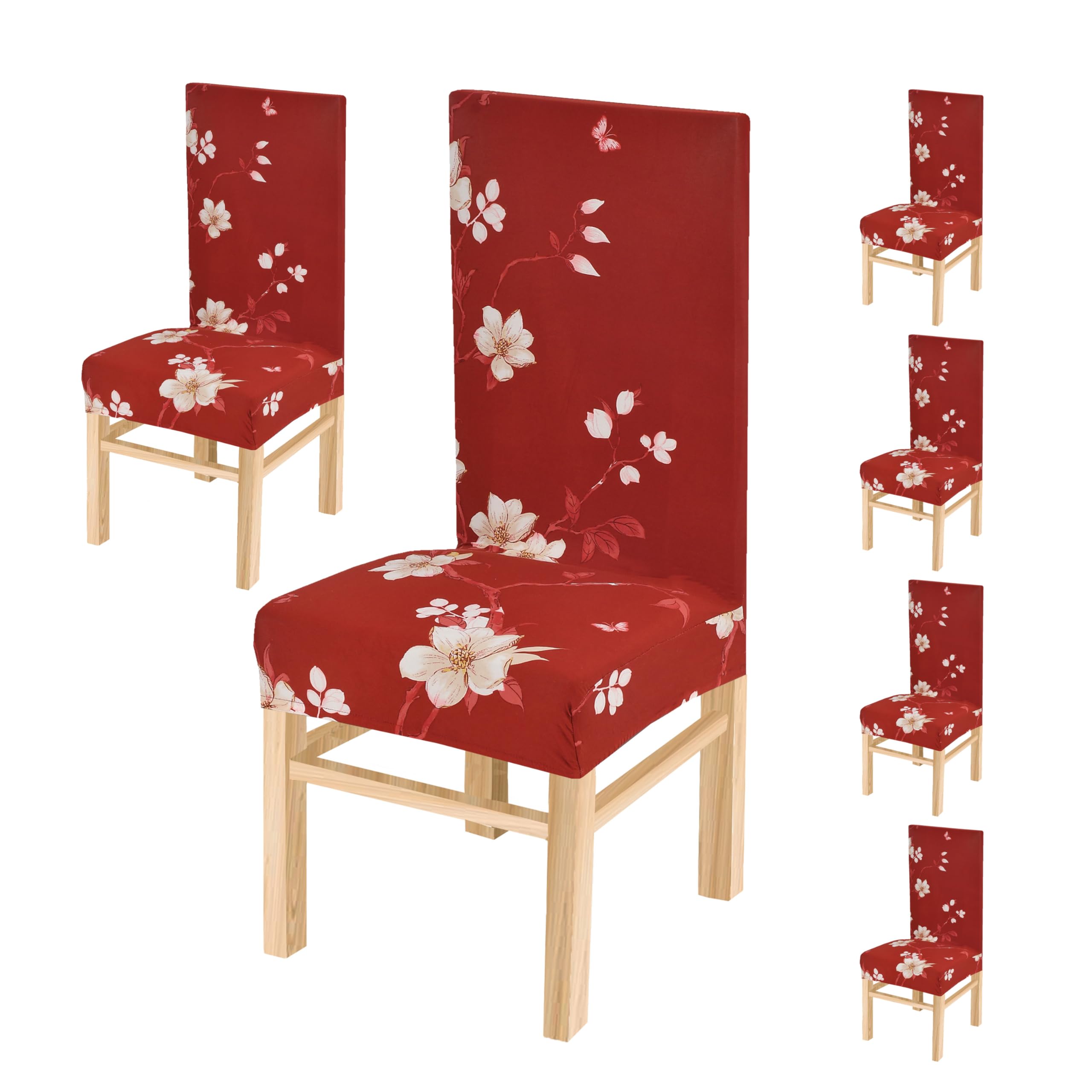 Yellow Weaves Elastic Stretchable Dining Chair Cover, Removable Washable Elastic Floral Printed Dining Chair Covers (Set Of 6, R