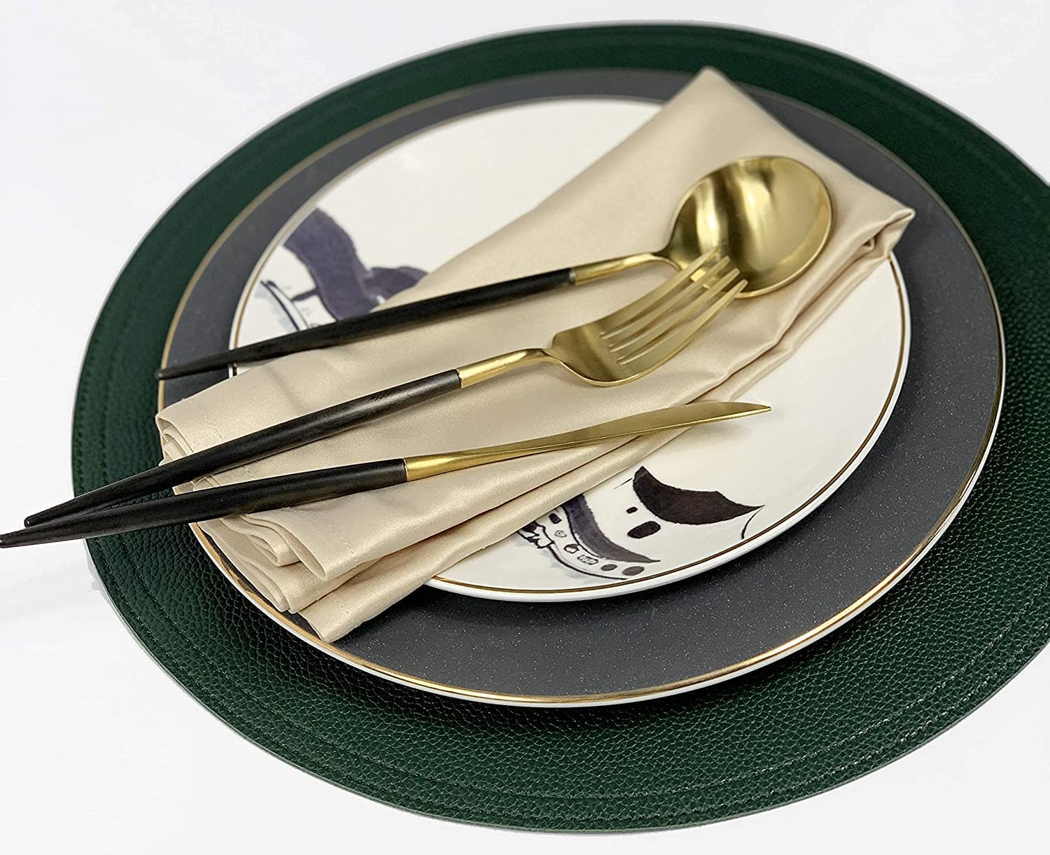 Set Of 6 Faux Leather Round Placemats And Coasters, Disko Table Mats And Drink Spills Coasters, Easy To Clean, Double Stitched F