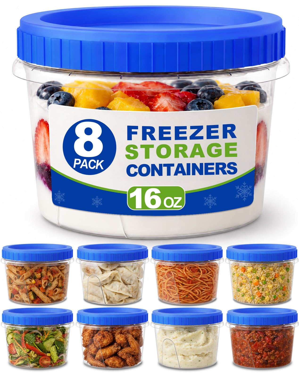 FITIMOR 8 Pack Plastic Containers with Lids for Food 16oz Storage Container