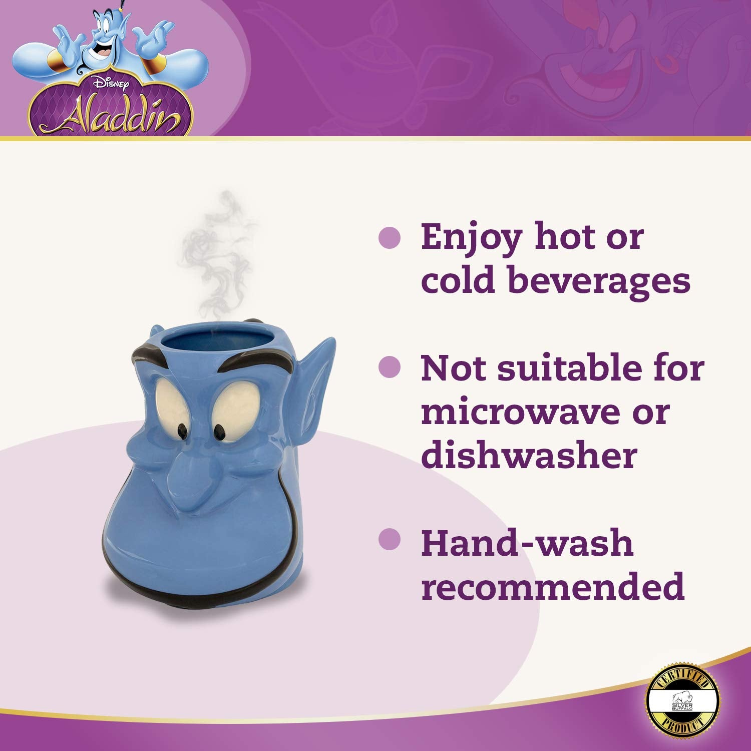Silver Buffalo Disney Aladdin Genie Ceramic 3D Sculpted Mug, 22 Ounces