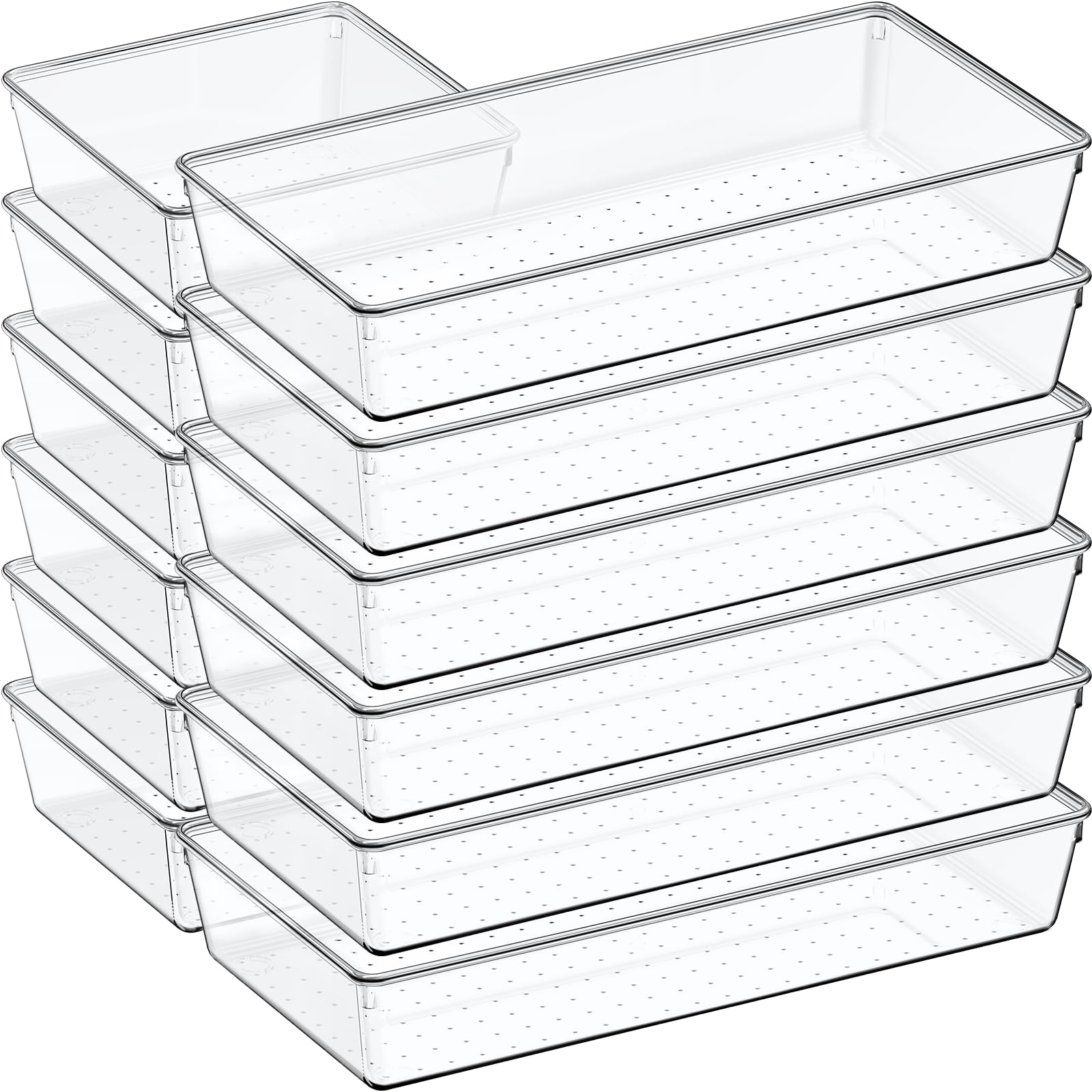 12 Pack Large Clear Plastic Drawer Organizer Set, Acrylic Bathroom Organizer Vanity Trays Dividers, Kitchen Organizers and Stora