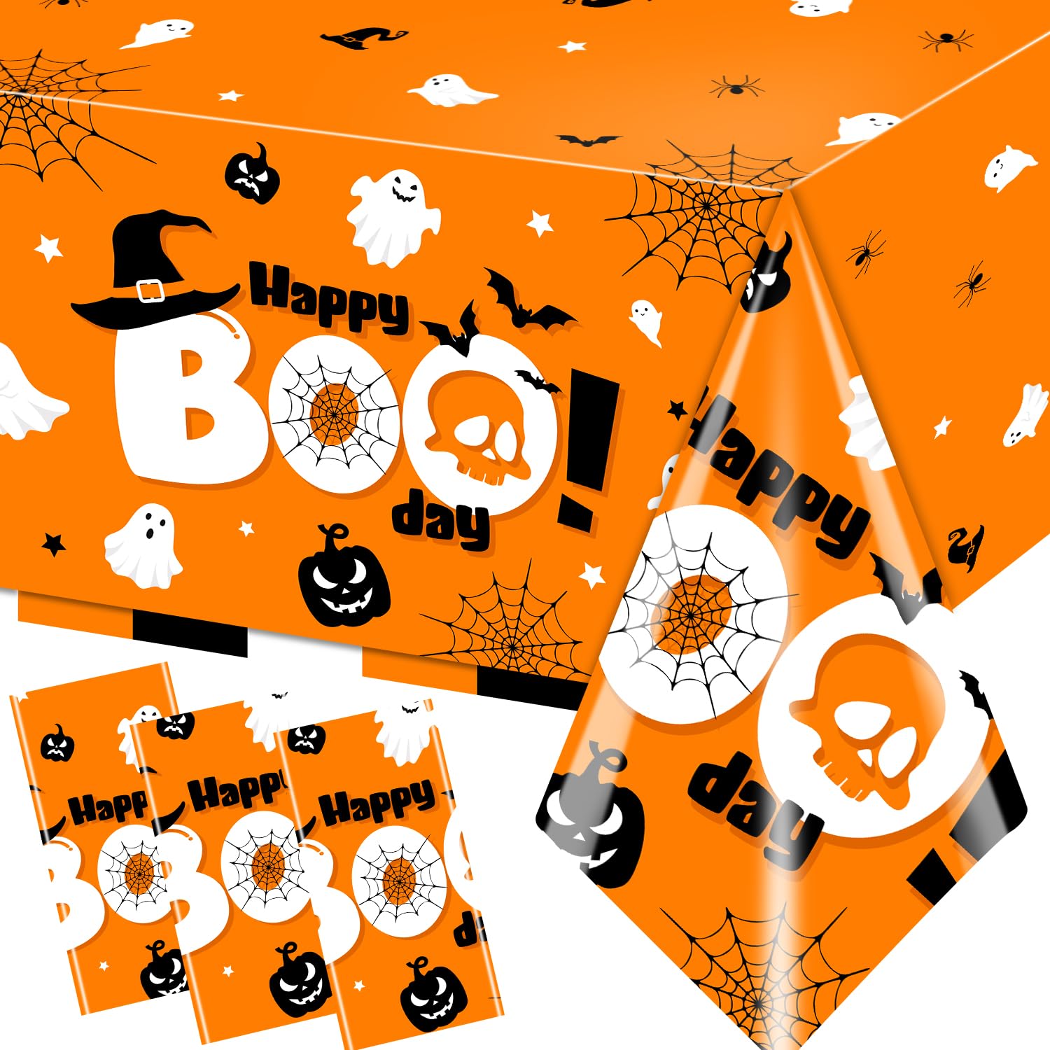Lenyunge Boo Day Party Decorations,3pcs Halloween Party Boo Day Tablecloths Waterproof Plastic Ghost Table Covers Supplies for H