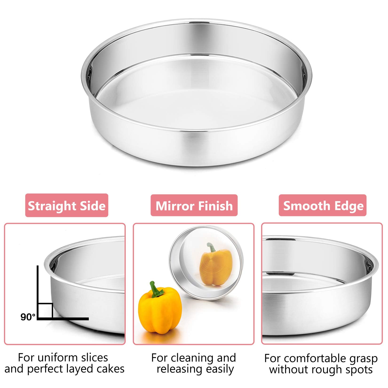 P&P Chef Cake Pan Set (4    & 6    & 8   ), Round Baking Layer Cake Pans, Stainless Steel Leakproof Bakeware Cake Tin For Birthd
