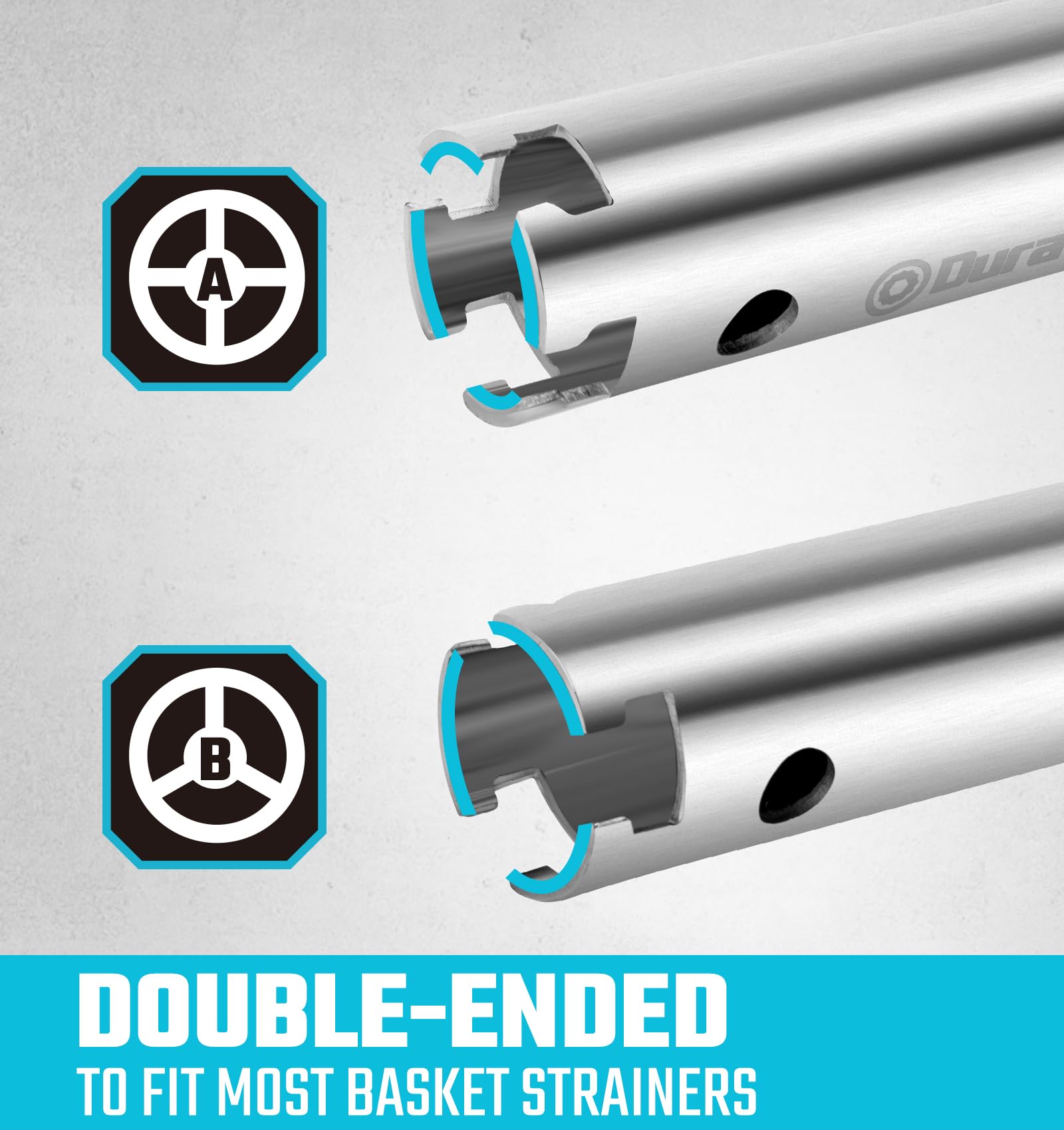 Duratech Long Reach Basket Strainer Wrench, Universal Sink Strainer Wrench With Sliding Handle, Double End, 1/2'' & 3/8 ''