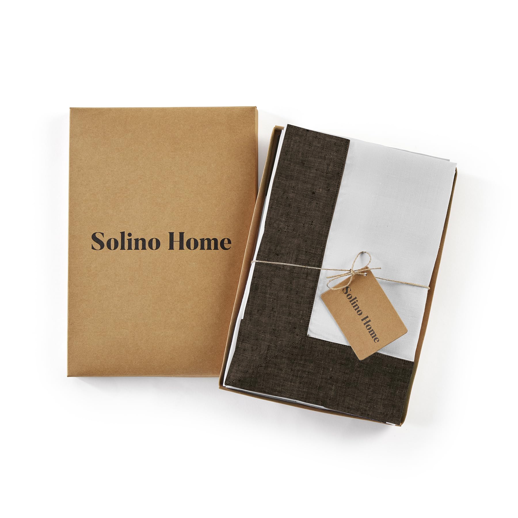 Solino Home Linen Dinner Napkins 20 X 20 Inch - 100% Pure Linen Chambray Brown And White Cloth Napkins Set Of 4 - Contempo, Hand