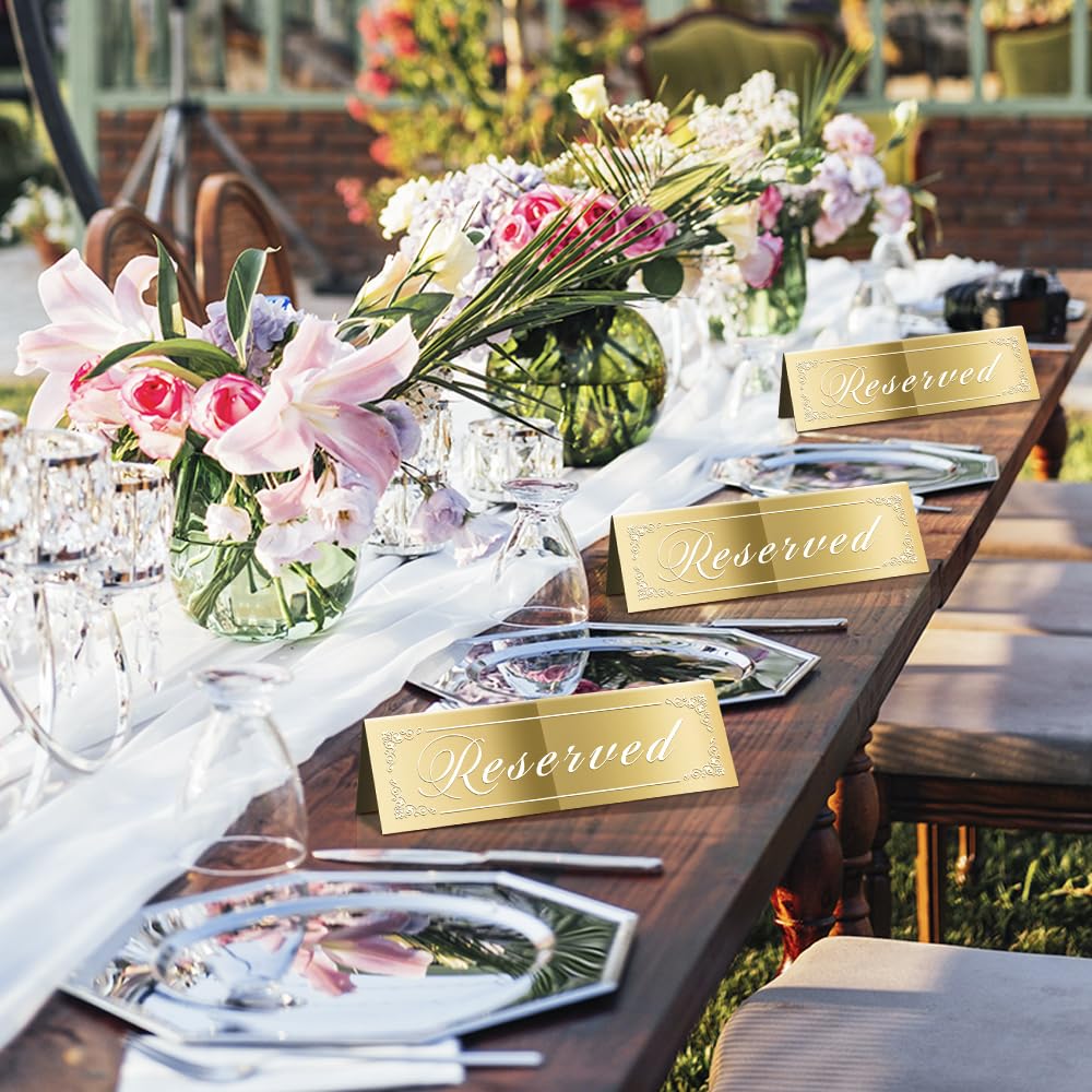 Cwjcytnsn 12Pcs Reserved Table Signs, Gold Reserved Signs For Wedding, Acrylic Double-Side Reserved Seating Signs, Mirrored Gues