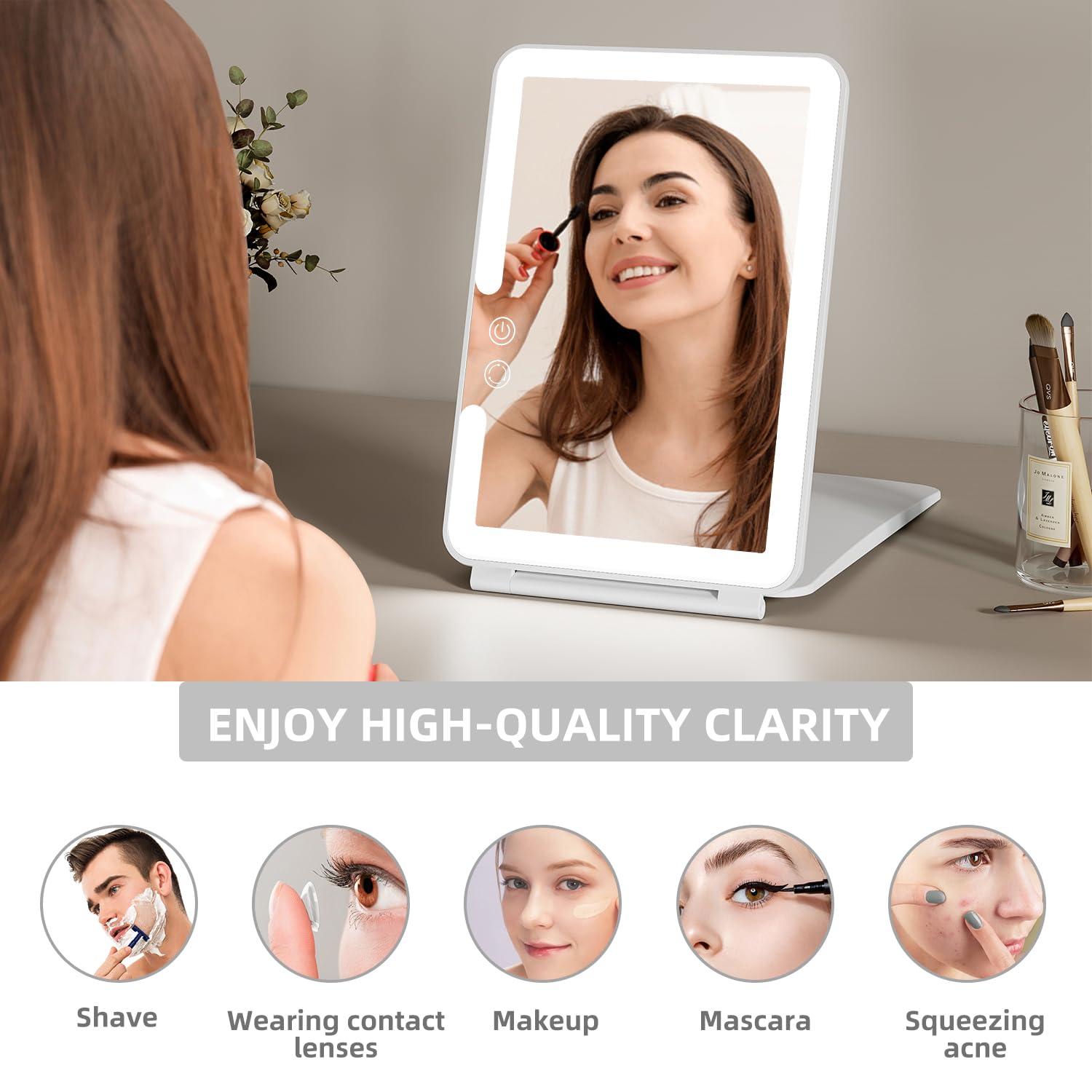 Deweisn Folding Travel Mirror Lighted Makeup Mirror With 3 Colors Light Modes, Usb Rechargable, Portable, Ultra Thin, Compact Va