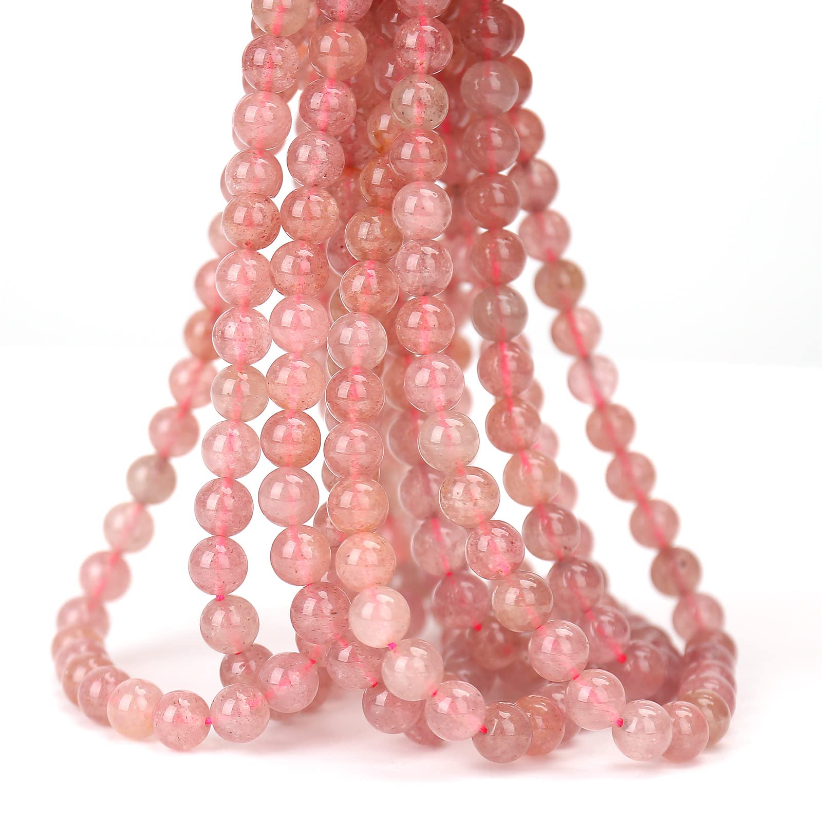 70Pcs Natural 8Mm Healing Gemstone, Strawberry Quartzaenergy Stone Round Loose Beads, Semi-Precious Crystal Beads With Free Elas