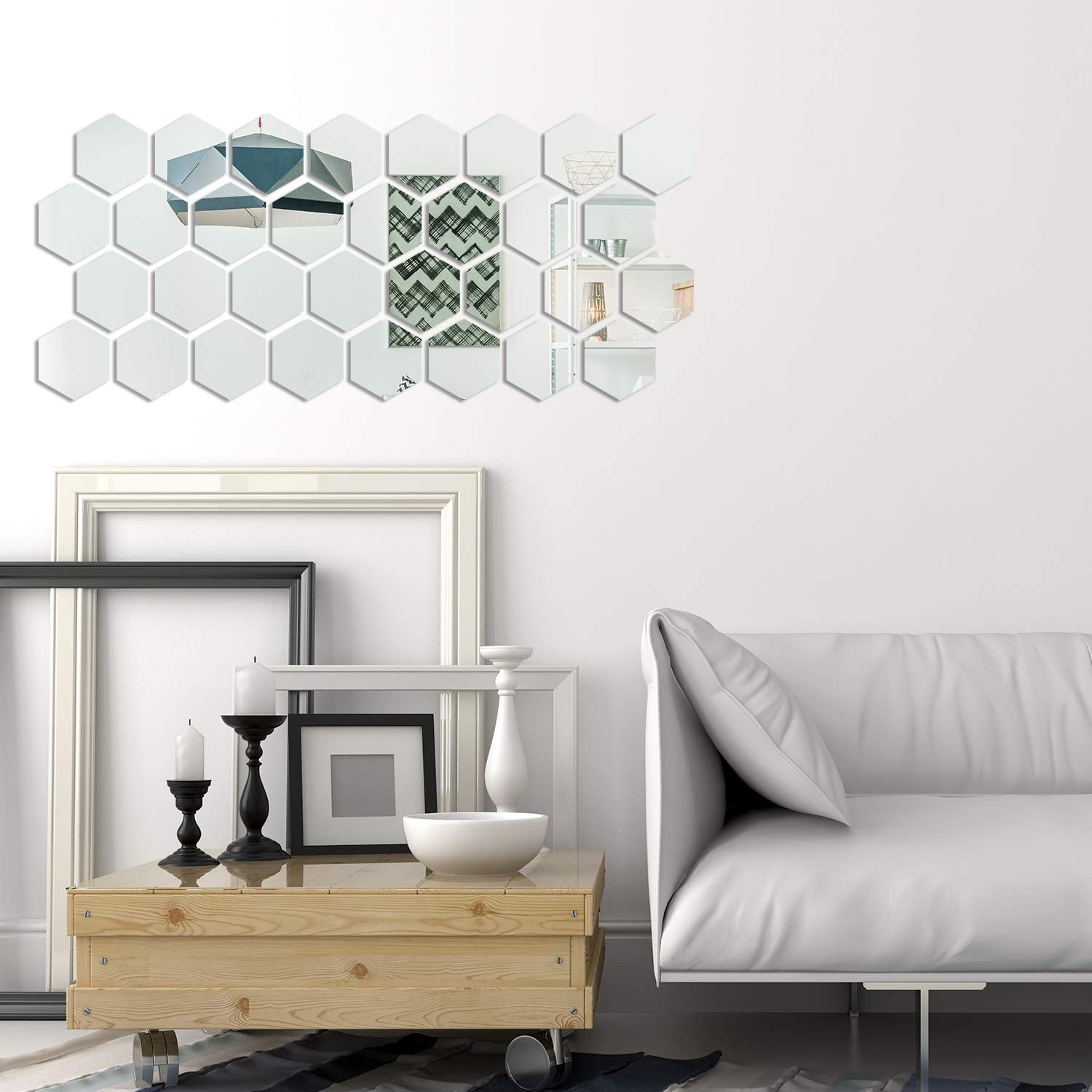 Shappy 32 Pcs Hexagon Mirror Wall Stickers Removable Silver Acrylic Mirror Stickers Honeycomb Decals For Diy Home Art Bedroom Li
