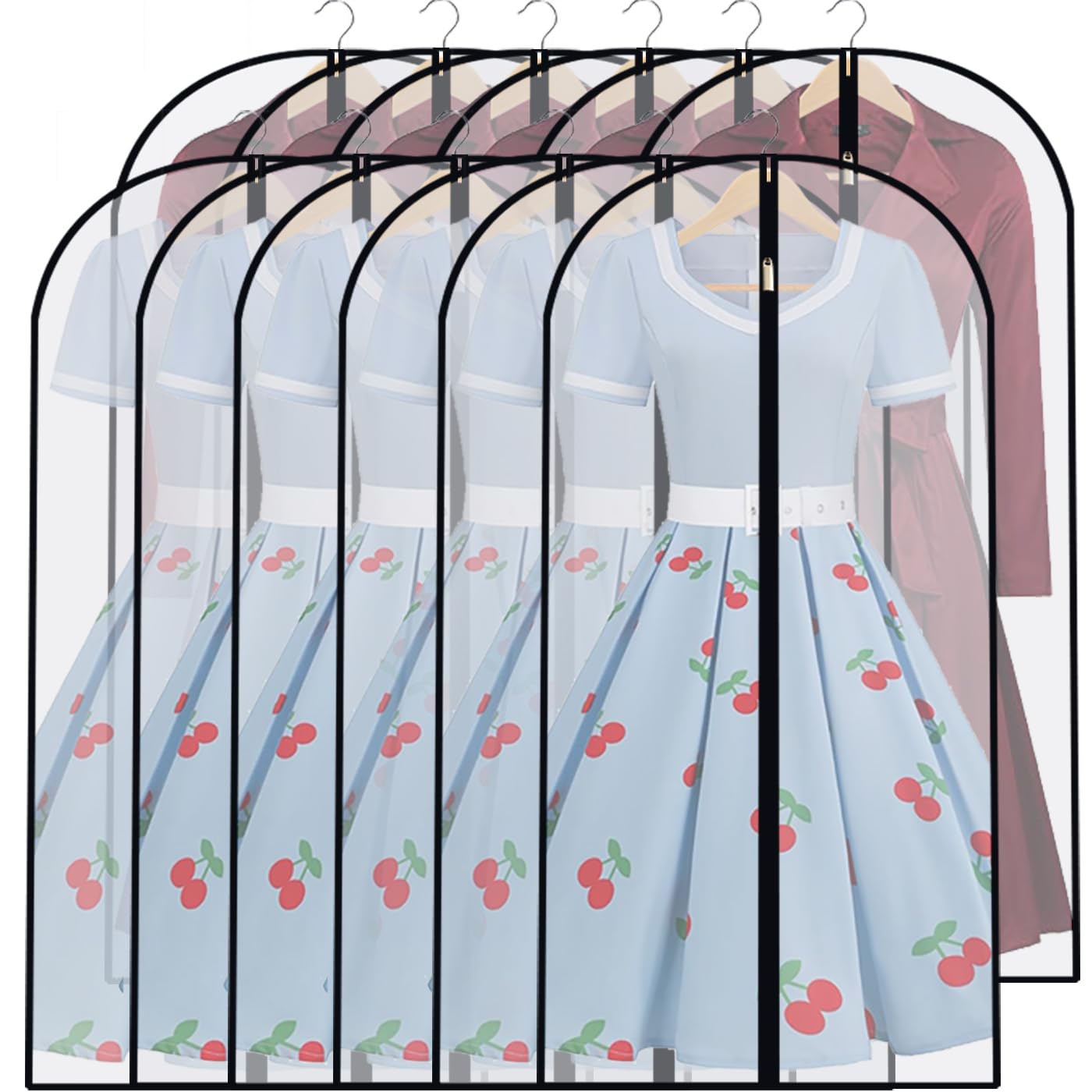 Garment Bags for Hanging Clothes (24X48 Set of 12) Suit Bags for Closet Storage Plastic Waterproof Suit Cover Bags with Zipp
