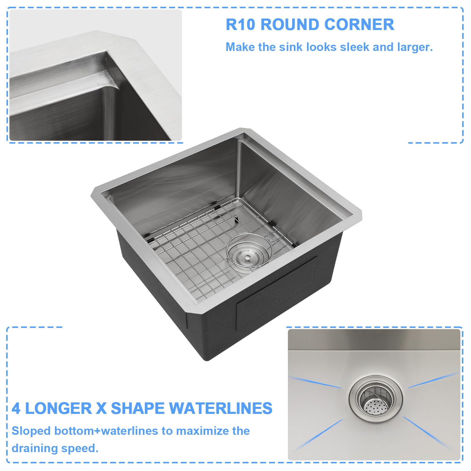 Lordear 15X17 Inch Undermount Kitchen Sink Bar Prep Sink 16 Gauge Stainless Steel Workstation Sink 15    With Cutting Board