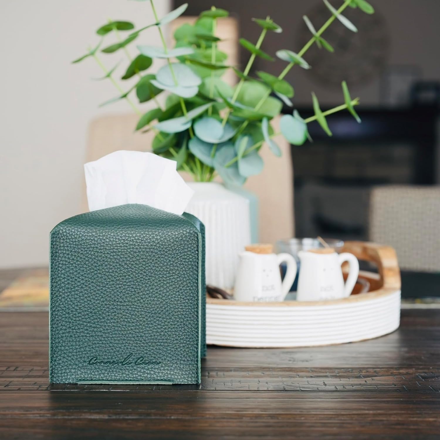 Connsole Casa Premium Pu Leather Tissue Box Holder - Elegant Hotel-Style Beige Tissue Box Cover Enhanced D  Cor Of Home, Office