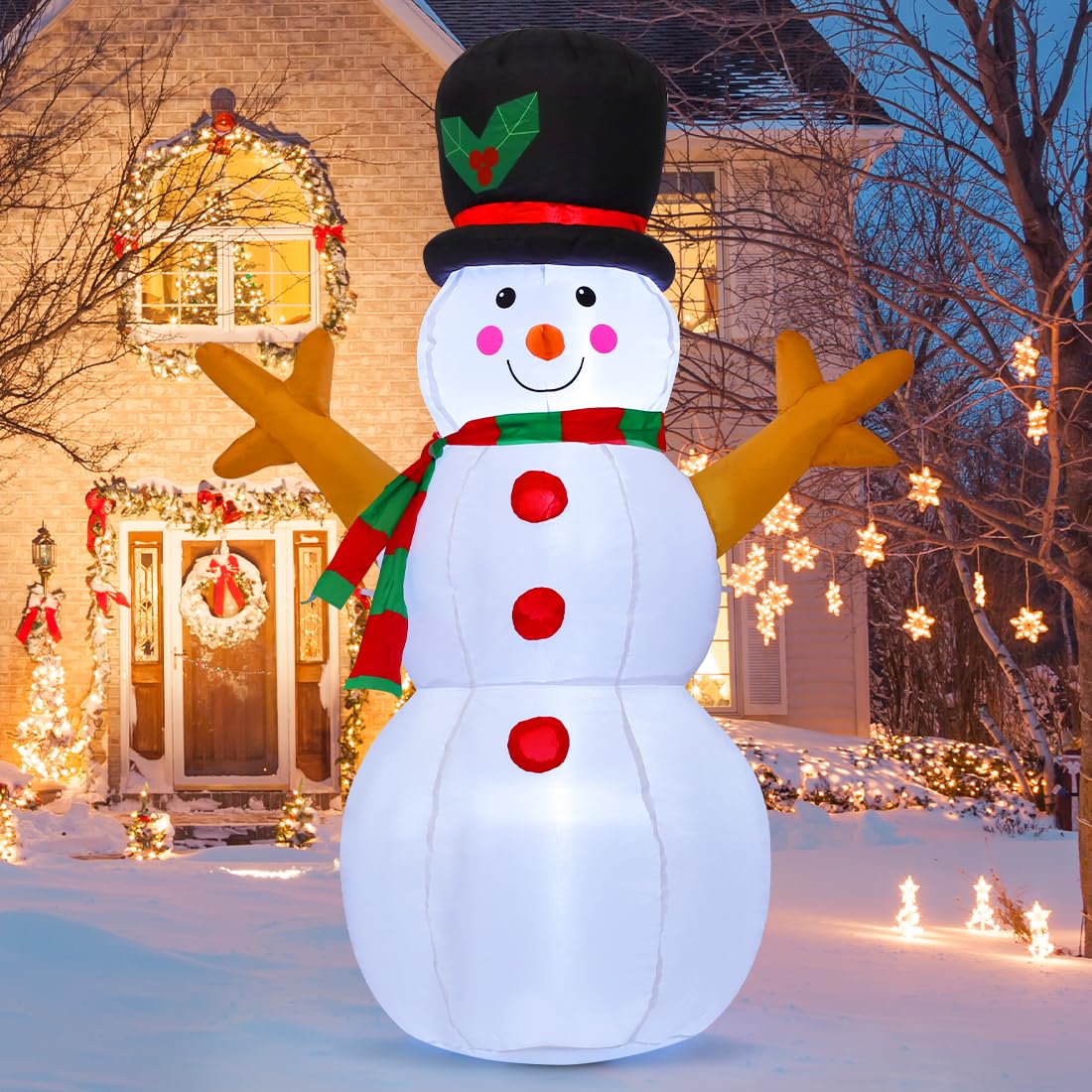 GOOSH 5 FT Christmas Snowman Inflatable Decoration Blow Up Snowman Outdoor Christmas Yard Decoration with Branch Hand Blow Up Ho