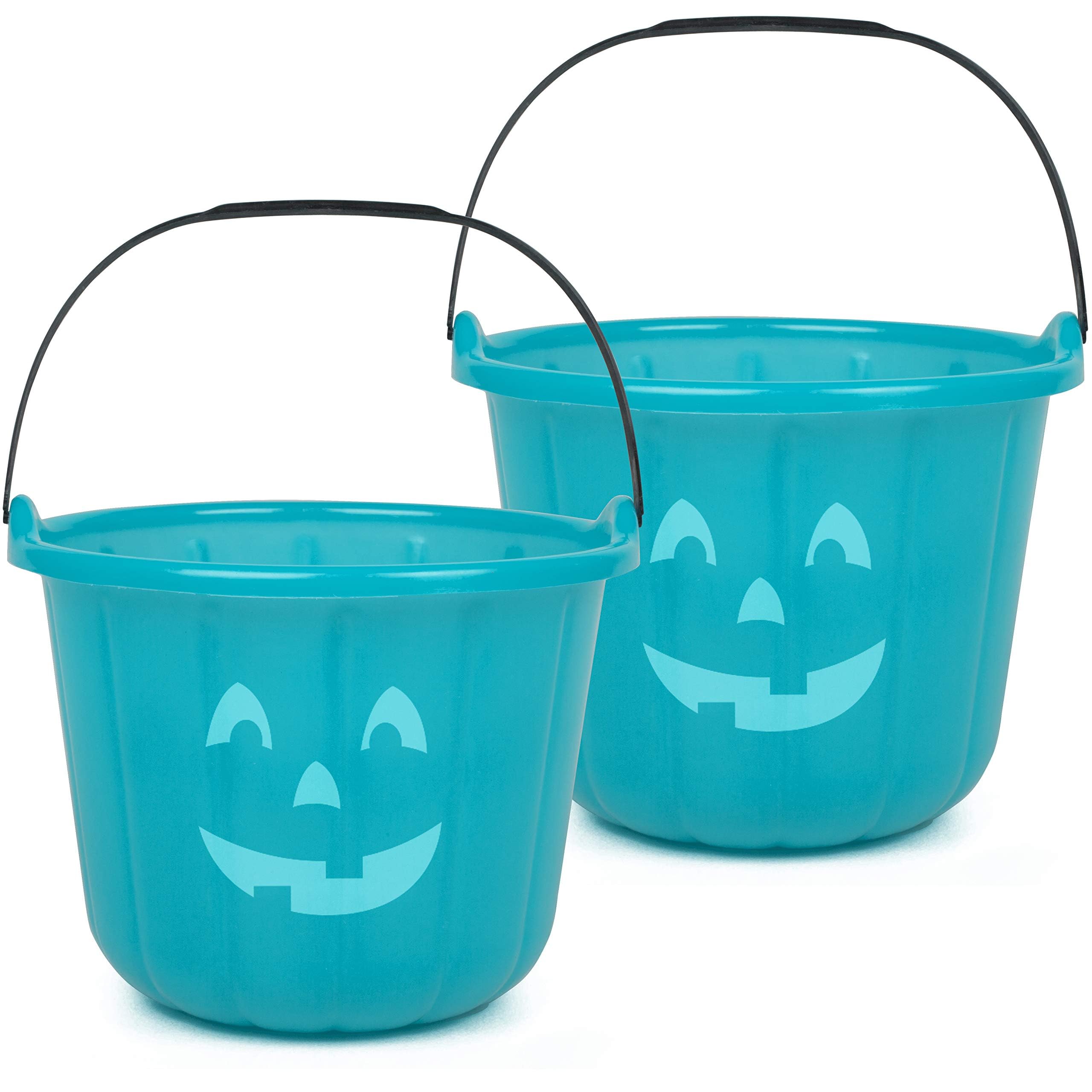 Teal Pumpkin Halloween Trick or Treat Bucket 8.5 in (2 Pack)-Official Teal Pumpkin Project Allergy-Friendly Candy Pail Accessory