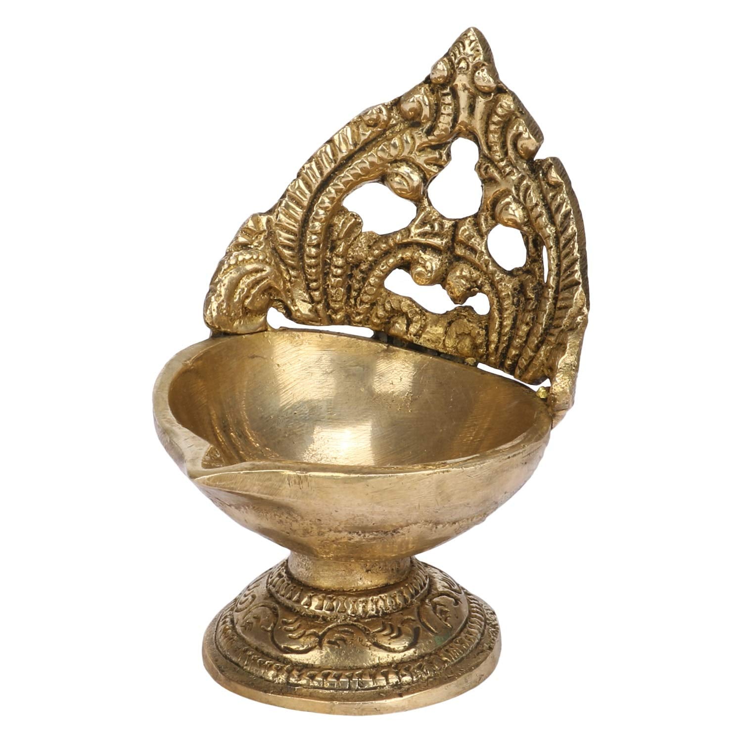 Kartique Brass Handmade Oil Diya with Stand (Gold_3 Inch X 3 Inch X 4 Inch), Standard (MNKBDIYA300GM4K2)