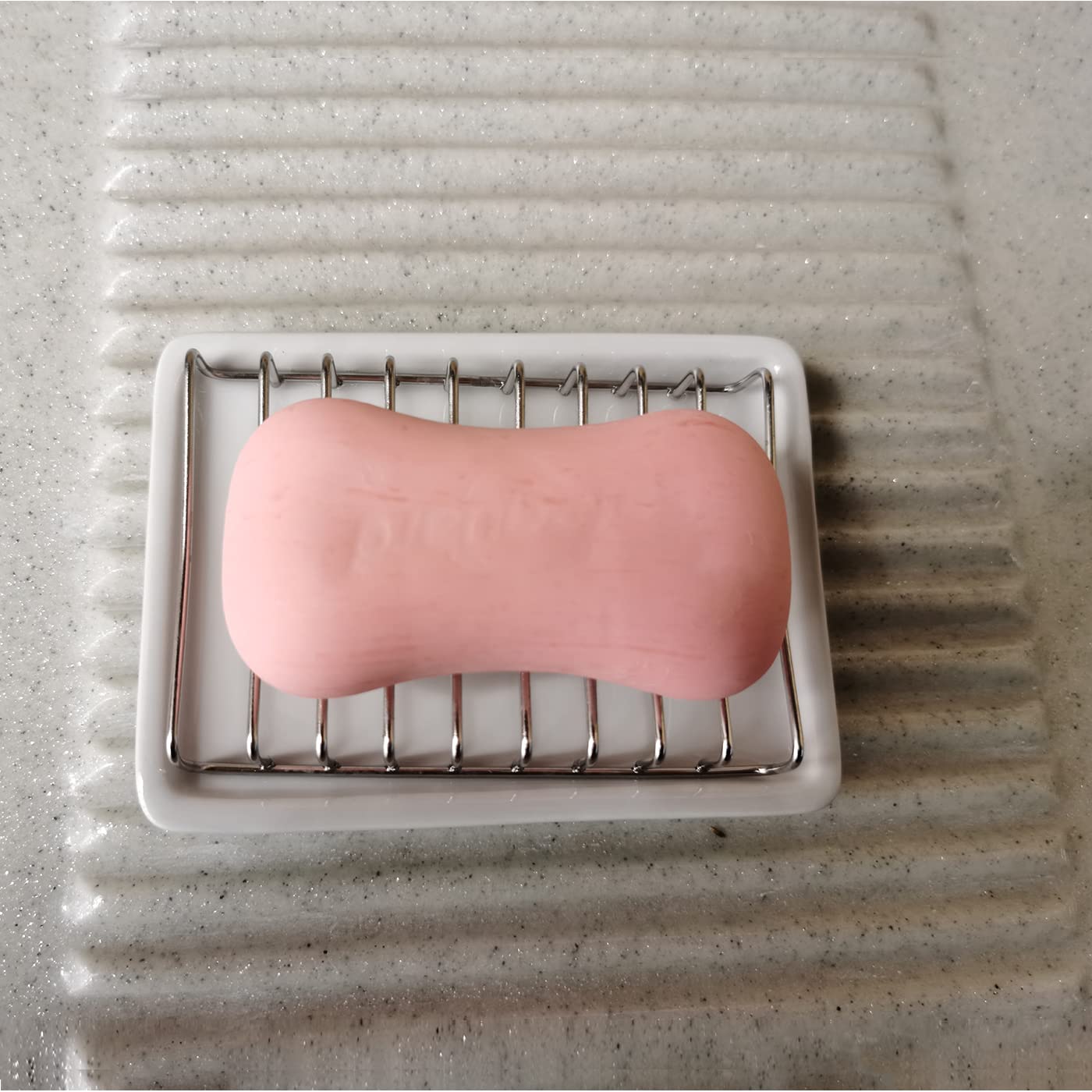 Bolagar Ceramic Soap Dish With Stainless Steel Drain Tray Self Draining Soap Holder Sponge Holder Soap Dishes For Shower, Bathro